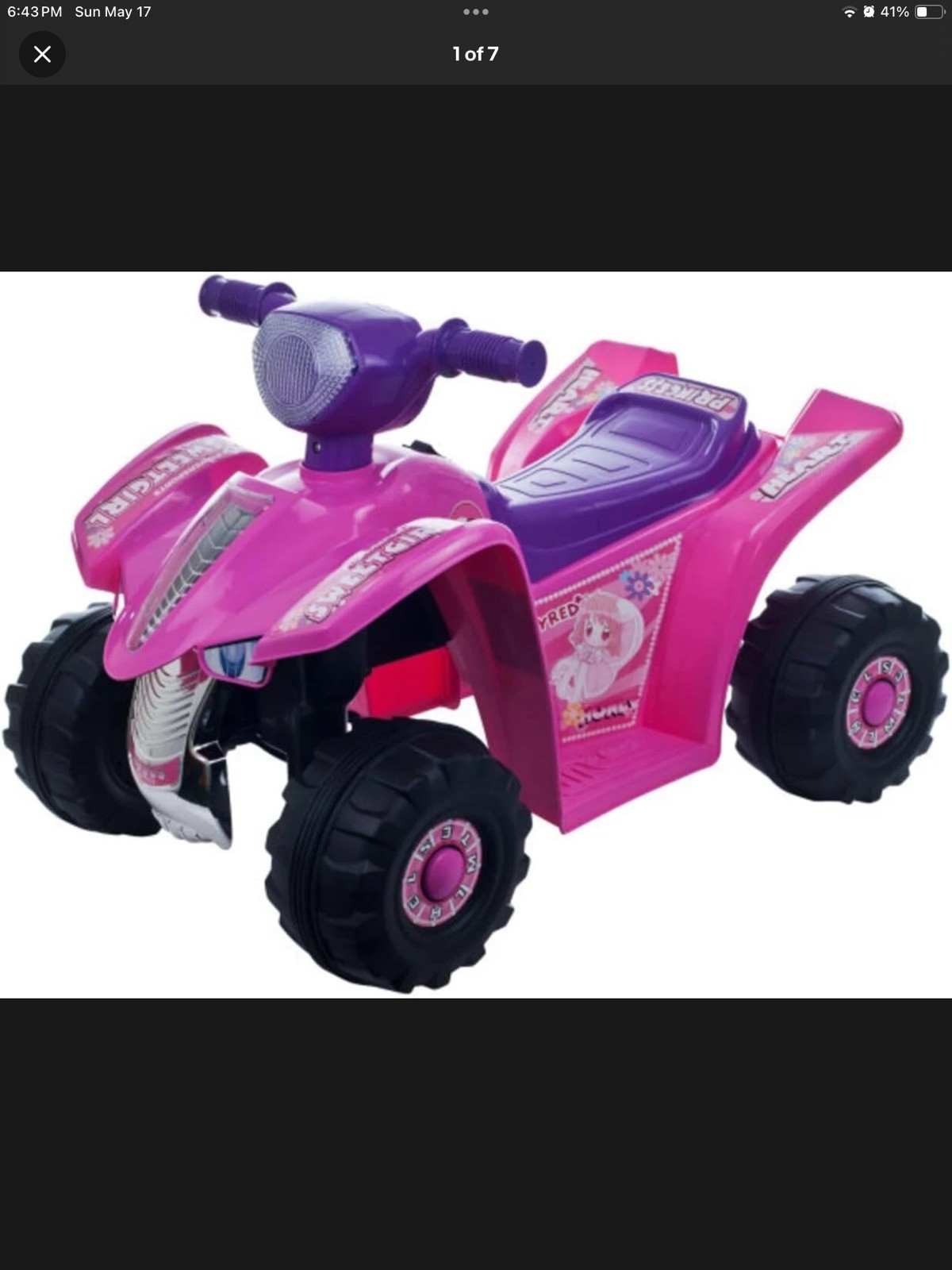 4 Wheeler for Girl 6V Battery-Powered All-Terrain Ride on Car for Kids Ages 3-
