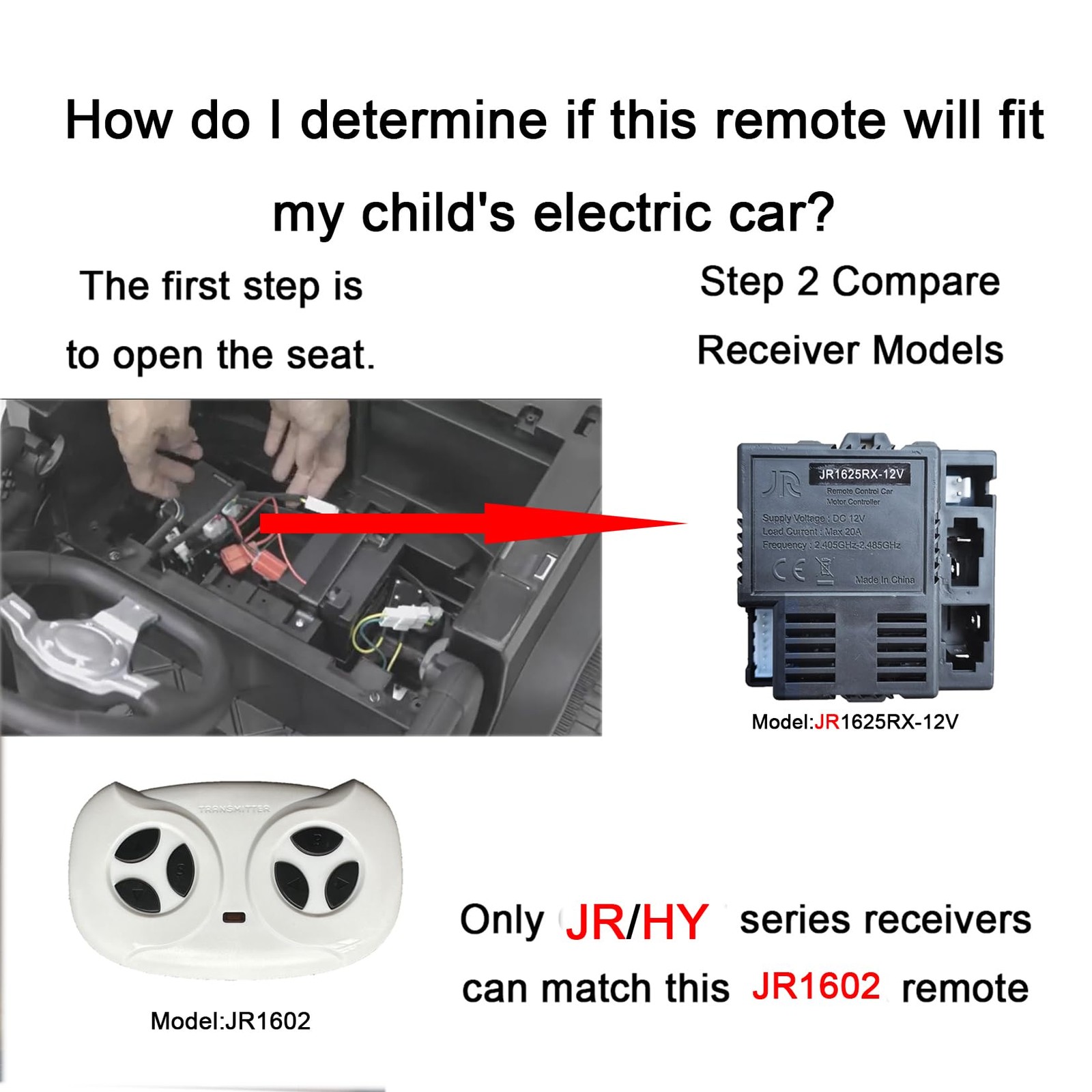 JR1602 FCC 2.4G Bluetooth Remote Control Remote for 12V Ride On Car,Controller T