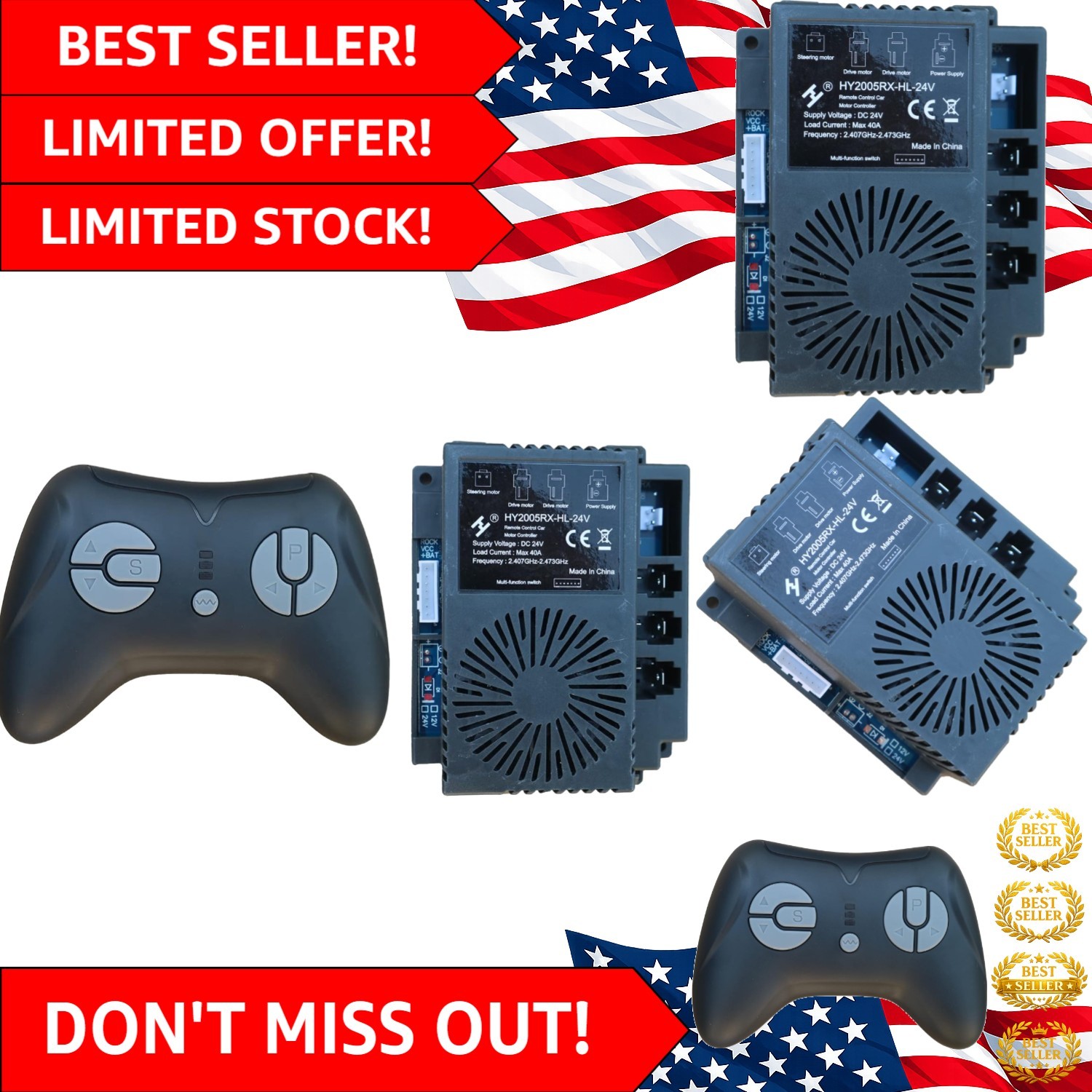 2.4G Black Remote & Receiver Set for Kids’ Ride-On Cars – Large Size