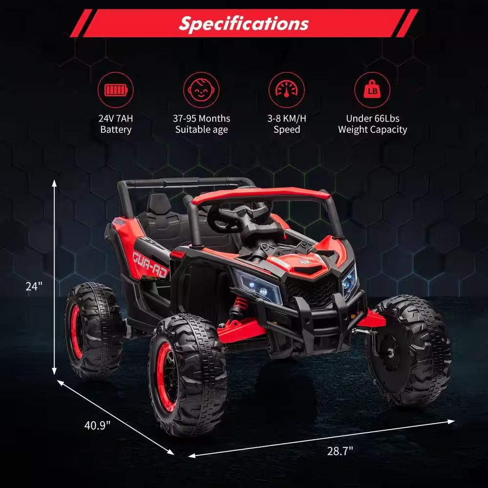 24V Ride-On UTV: Remote Control, 200W Motor, Spring Suspension, Music, LED Light
