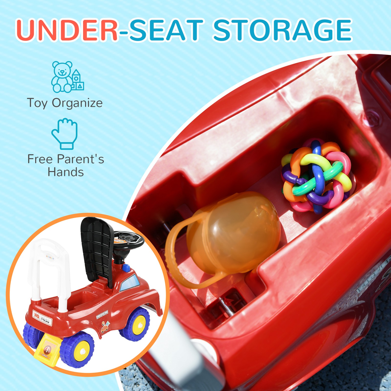 Toddler Ride On Fire Truck with Music, Horn, Under Seat Storage, Red