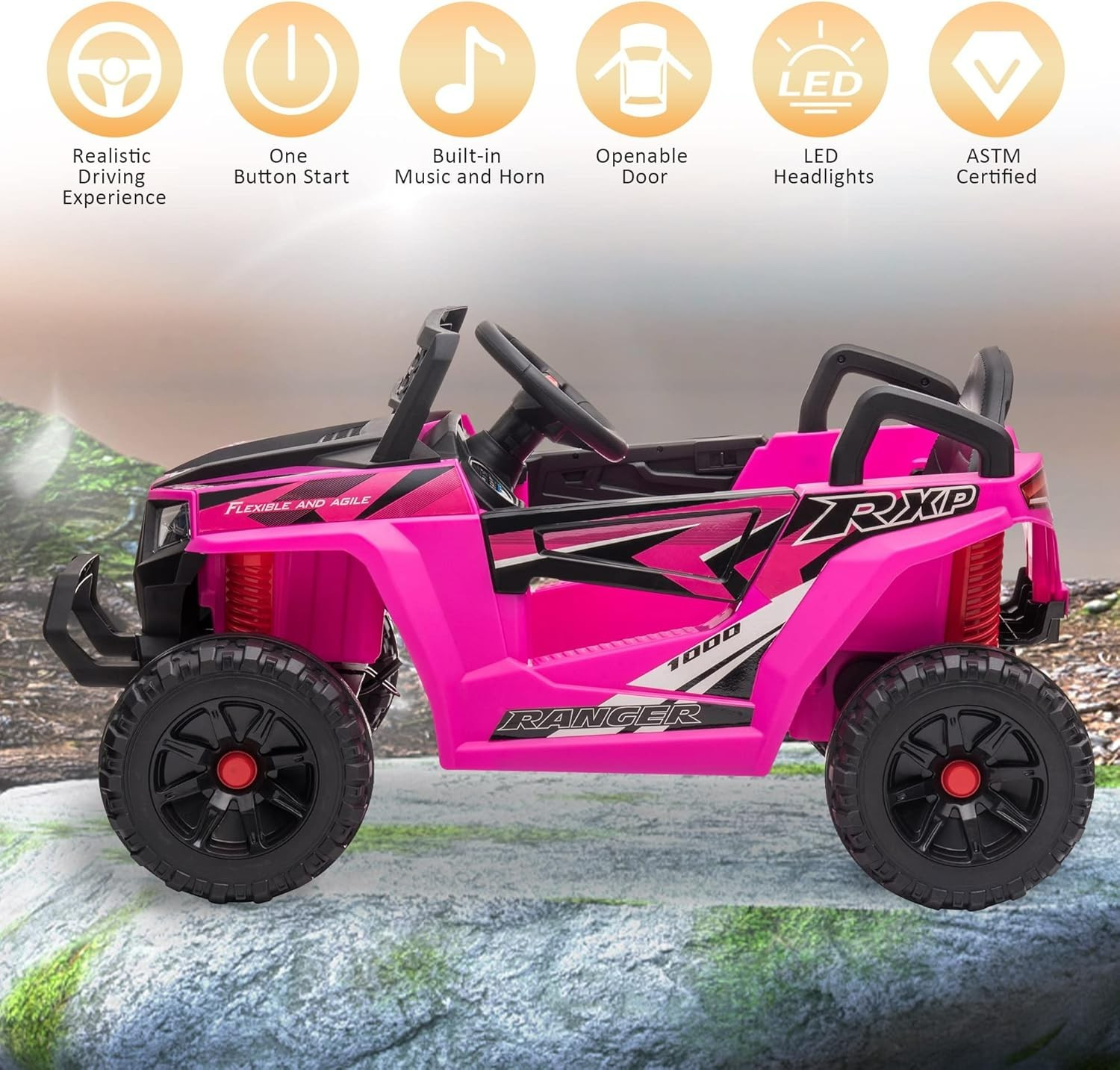 12V Kids Ride on Car, Electric Off-Road UTV Truck W/ Forward and Reverse Functio