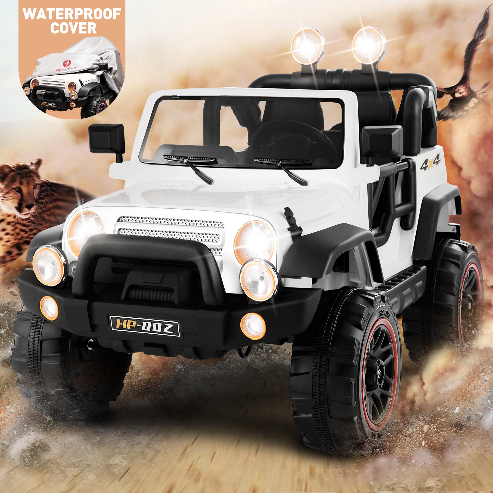 12V Battery 3 Speeds Kids White Ride On Car Truck w/ RC+MP3+LED Light+USB+Cover