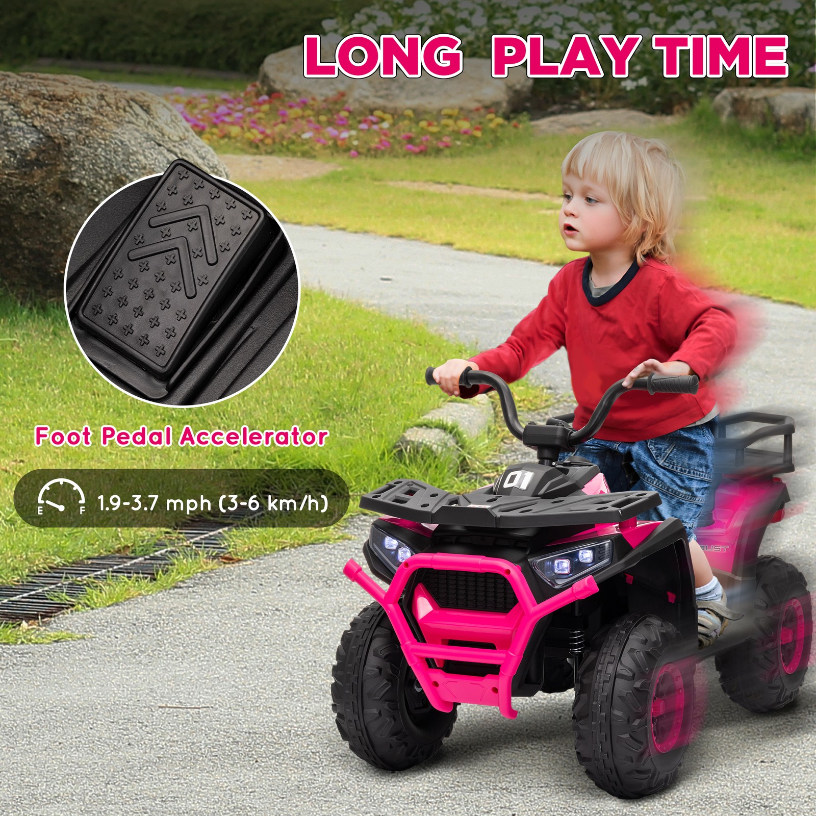 12V Kids ATV, 4 Wheeler with Spring Suspension, Storage, Pink