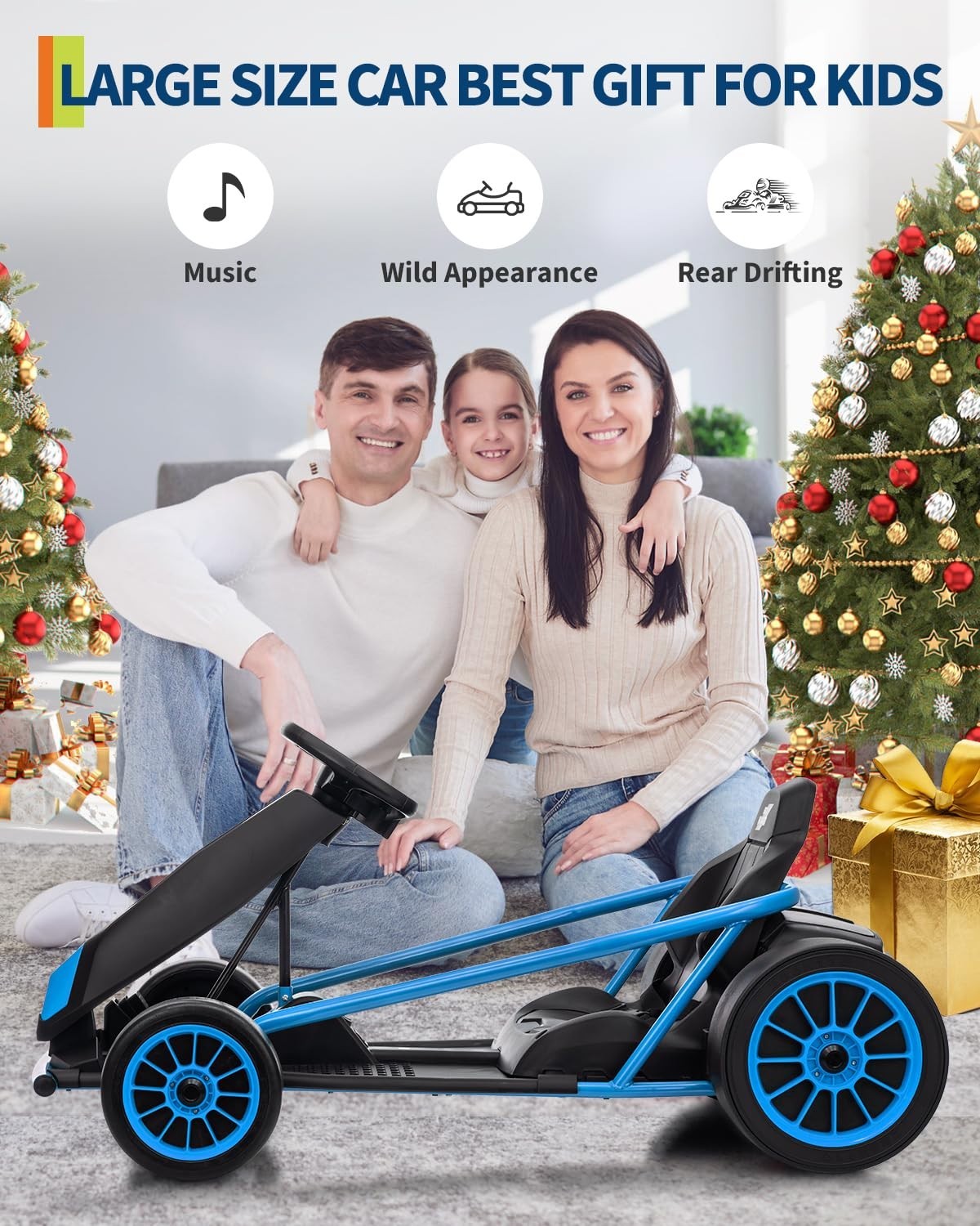 24V Go Kart for Kids High Speed Drifting Outdoor Ride On Toy for Teens W/ Music