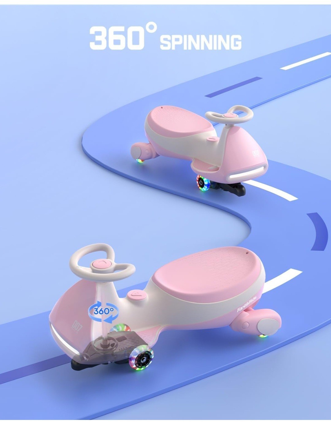 FanttikRide CyberWiggle N7 Pro Electric Wiggle Car Pink 12V Bluetooth Light