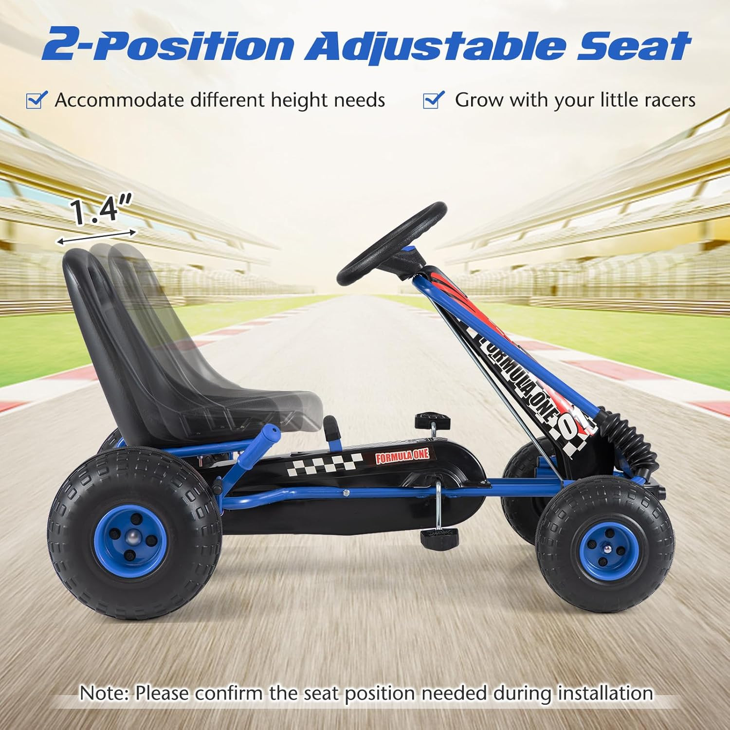 Pedal Go Kart, 4 Wheeler Toddler Racing Ride on Pedal Car Toy, Forward/Backward,