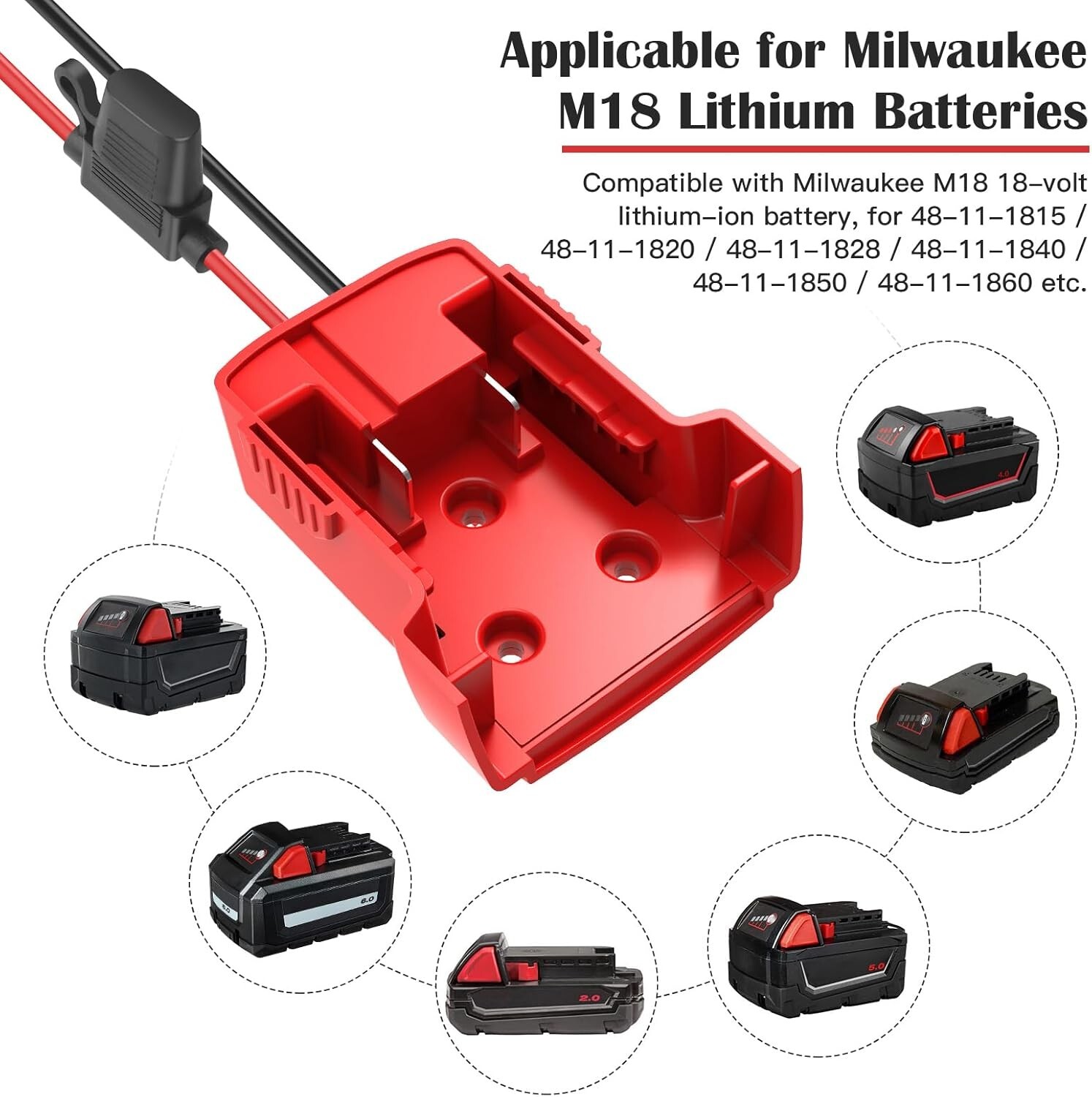 18V Milwaukee M18 Power Wheel Adapter Set – 2 Adapters with Heavy-Duty Fuses