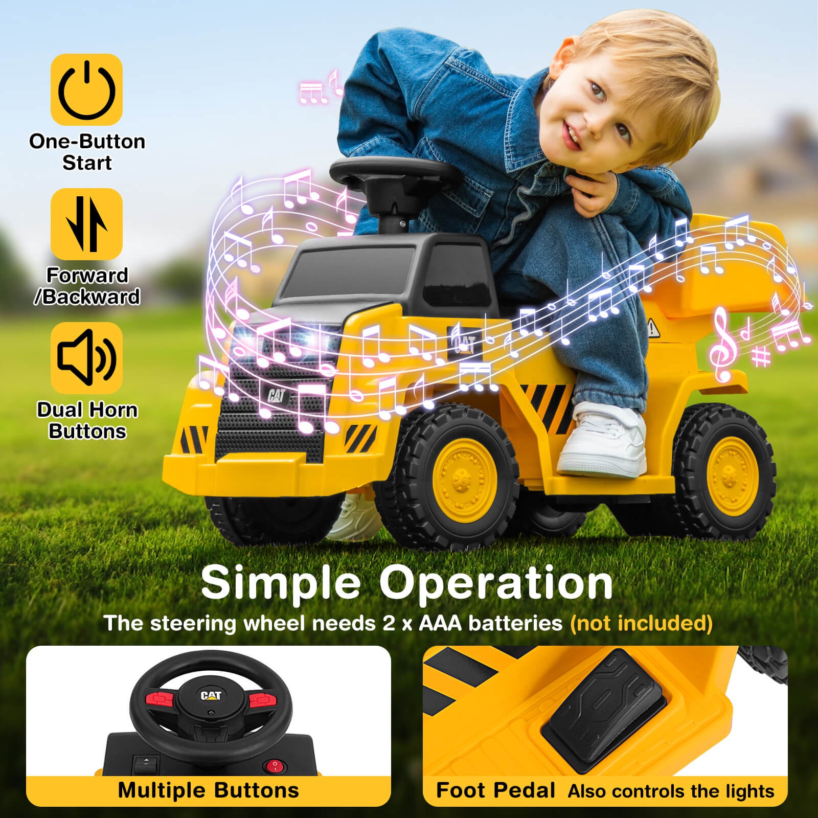 Ride on Dump Truck w/One-Button Start Horn Adjustable Dump Bed Treaded Wheels