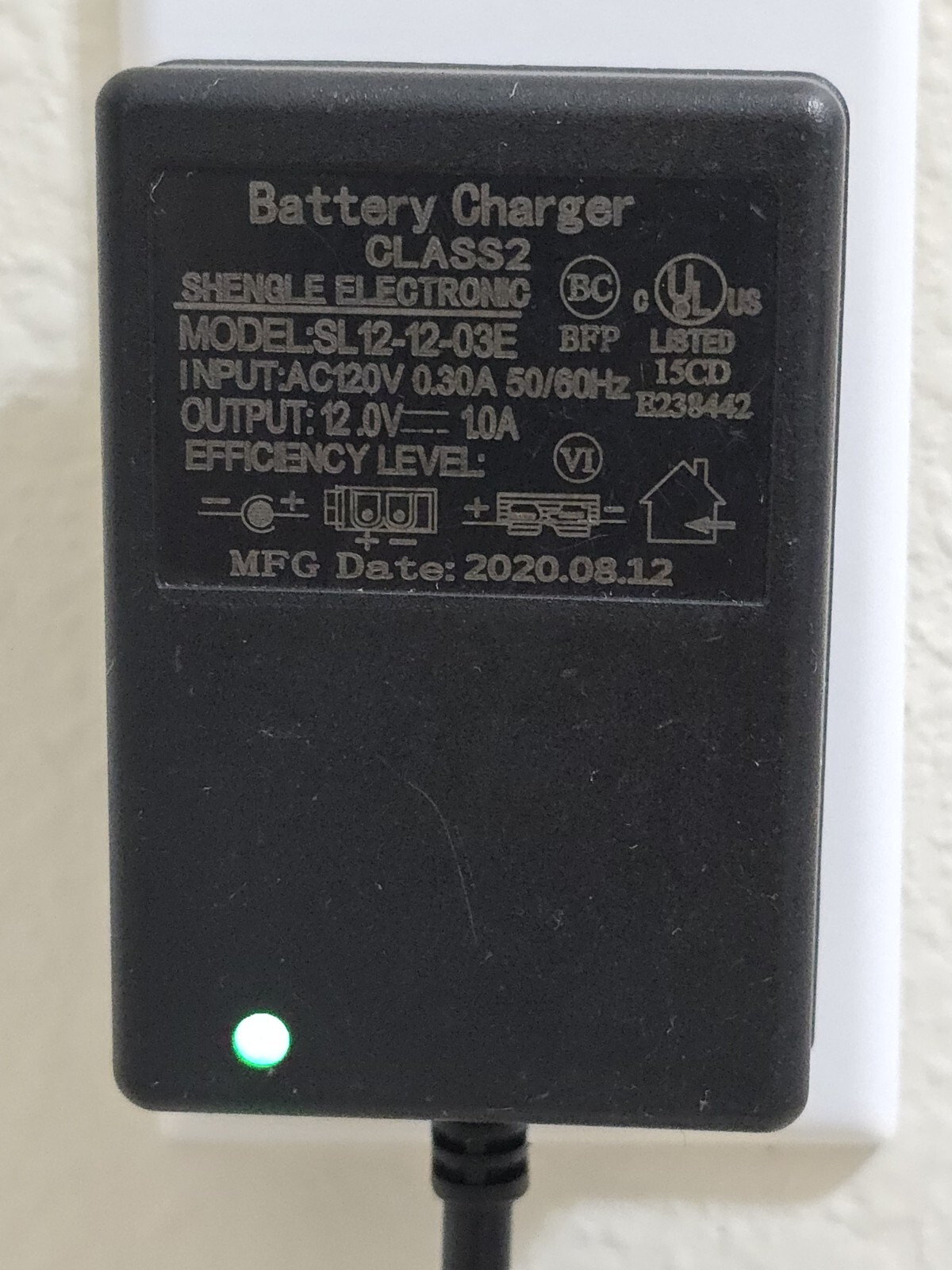 Battery Charger Power Supply Adapter Class 2 Model: SL12-12-03E Output: 12VDC 1A
