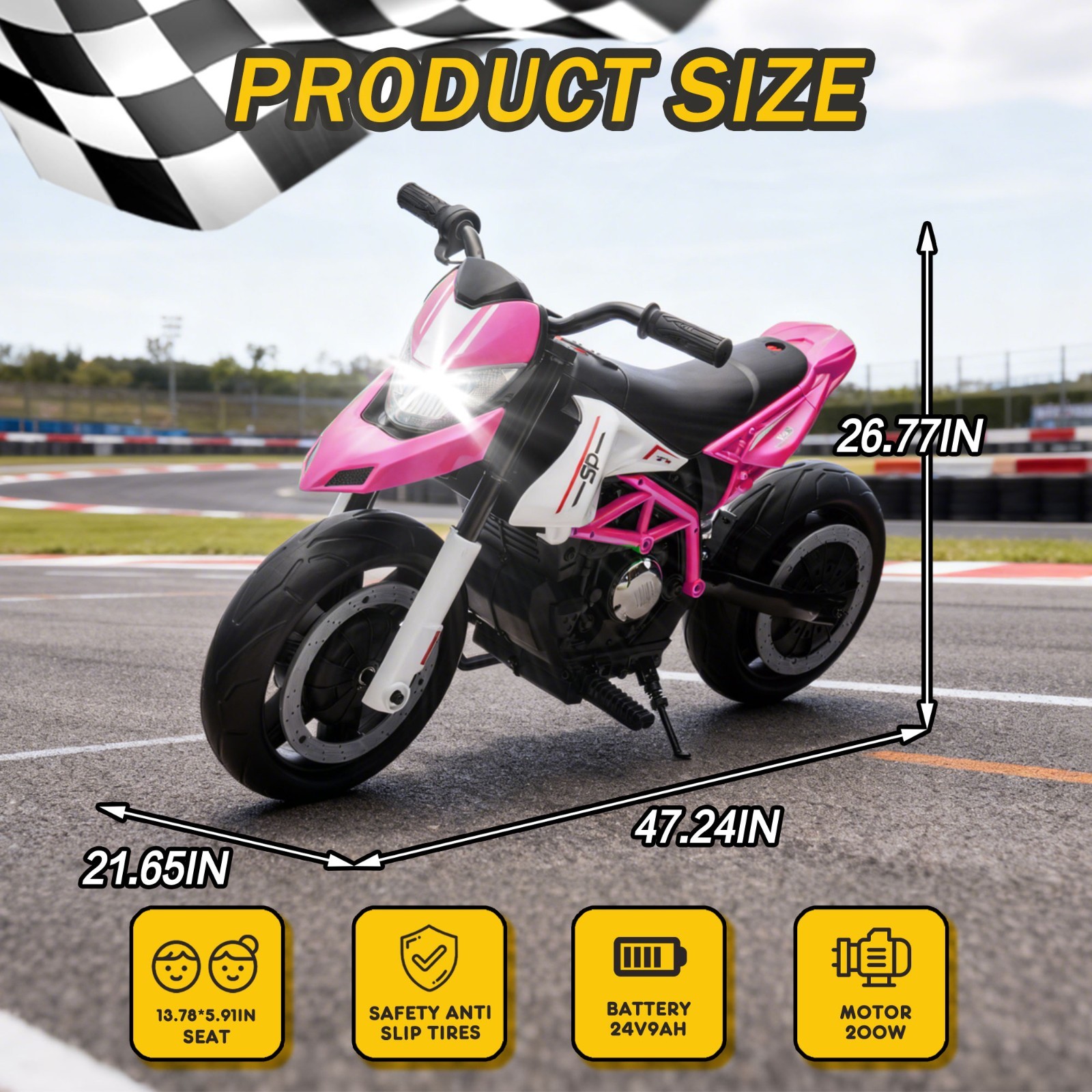 24V Kids Electric Motorcycle Ride On Toys Electric Bike for age 6+, Pink