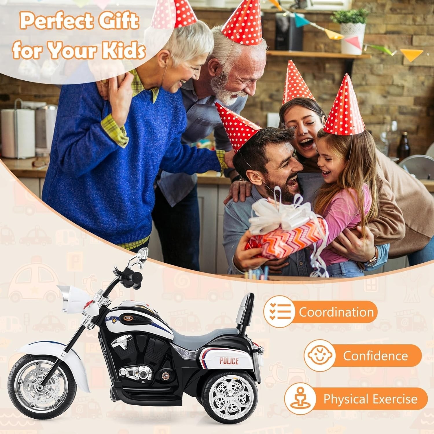 Motor Motocicleta Electrica Con Luces Y Sonido Para Niños De 3 A 7 Años Jugar US