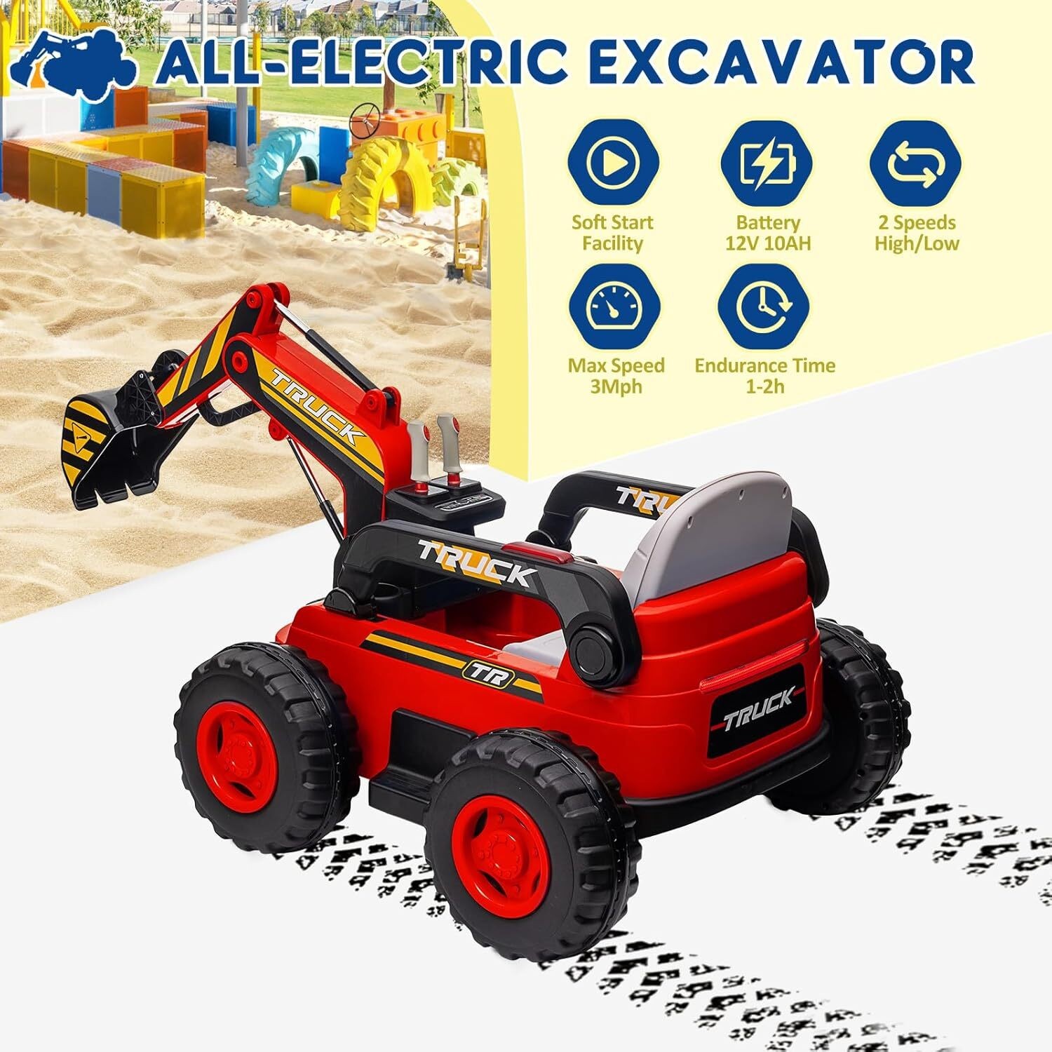 Kids Ride On Excavator 12V 10AH Electric Excavator Toys w/ Remote Control Music