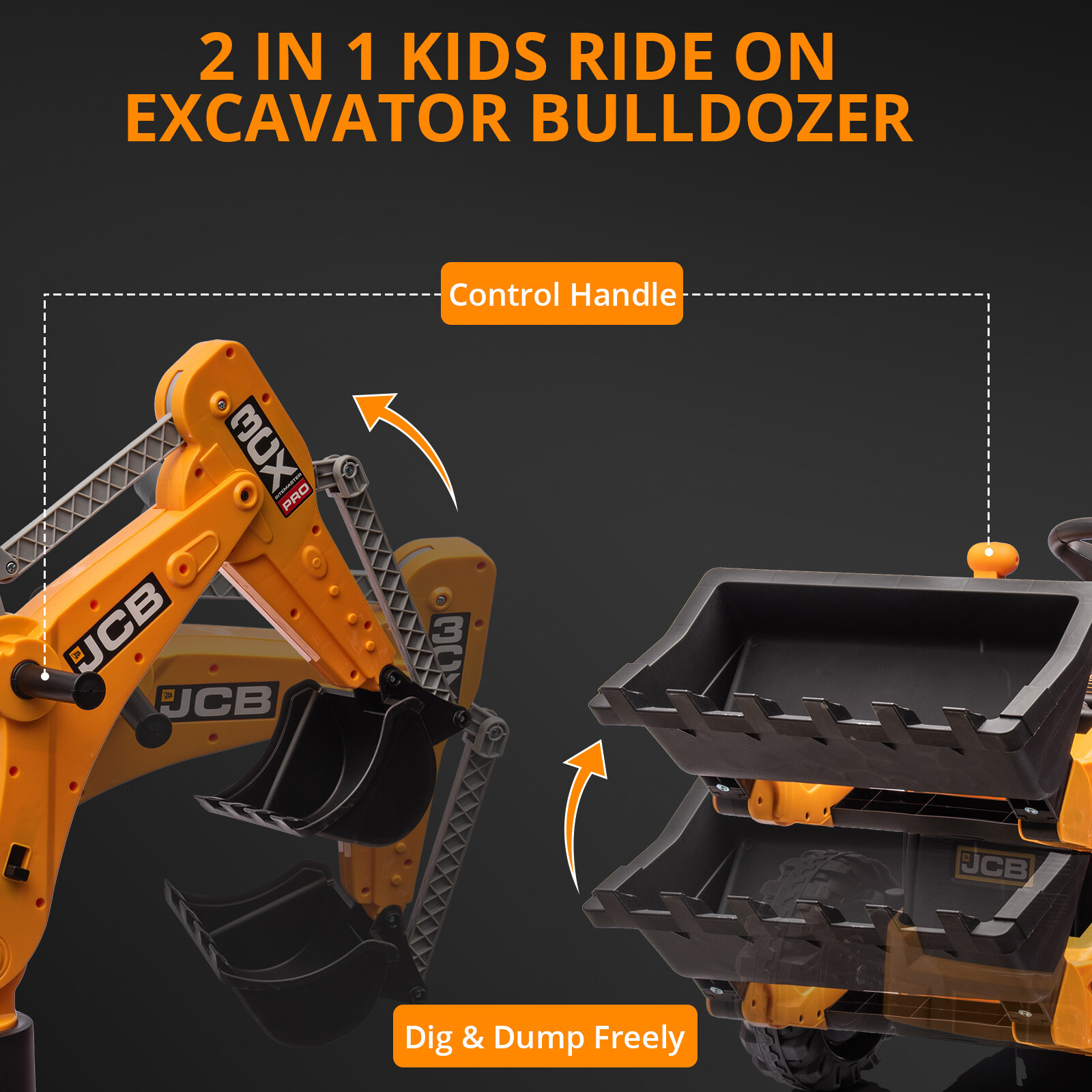 12V Kids Ride on Excavator & Bulldozer 4 in 1 Electric Vehicle Battery Powered