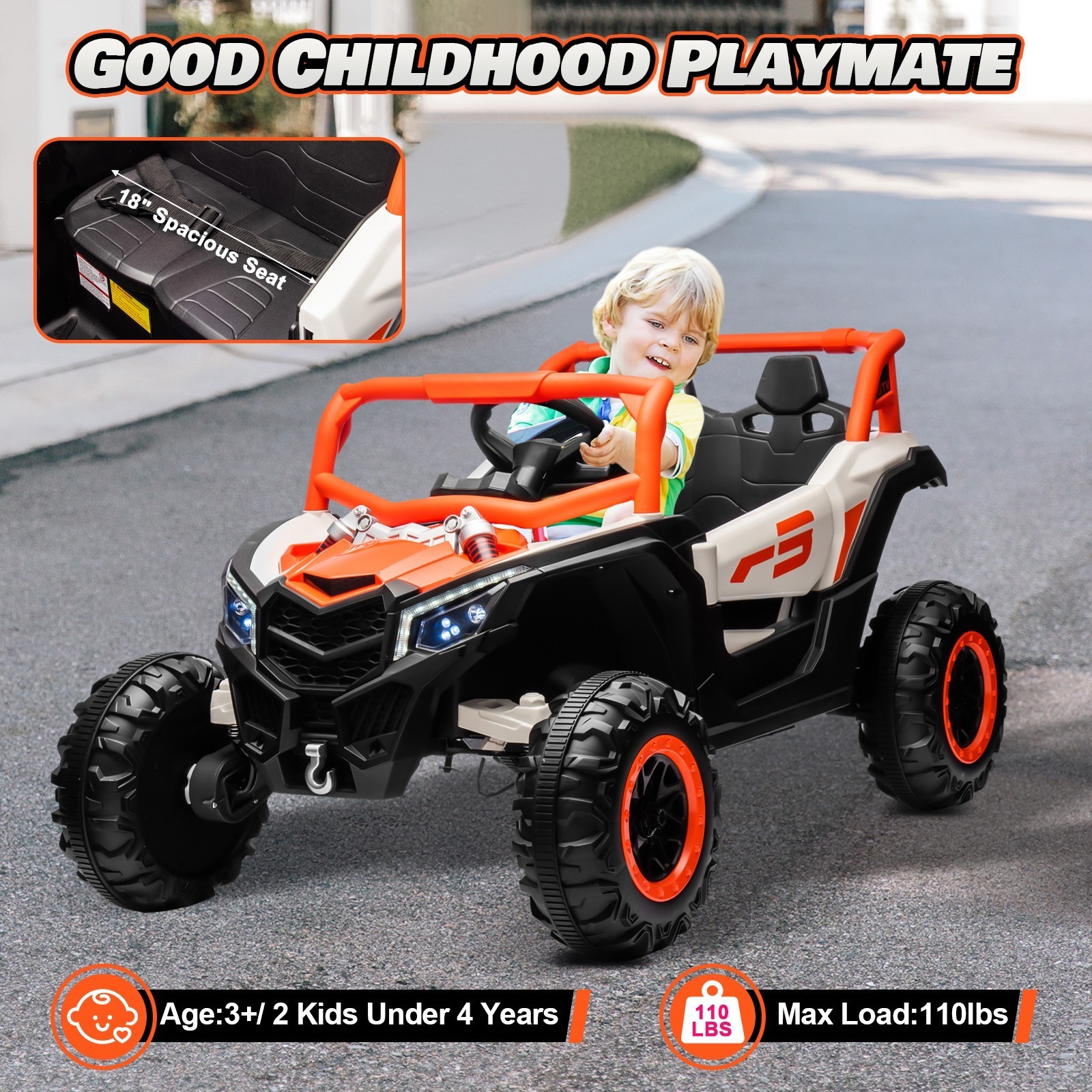 24V 4WD Kid 2-Seat UTV Ride On Toy LED Bluetooth Spring Suspension Birthday Gift