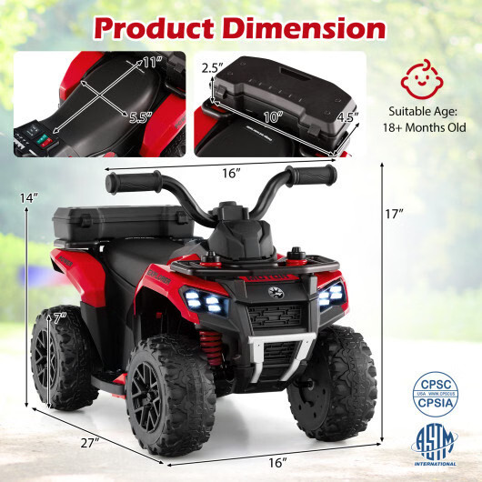 6V Kids Ride On ATV with Spray Function and Storage Box with Music-Red – Color: