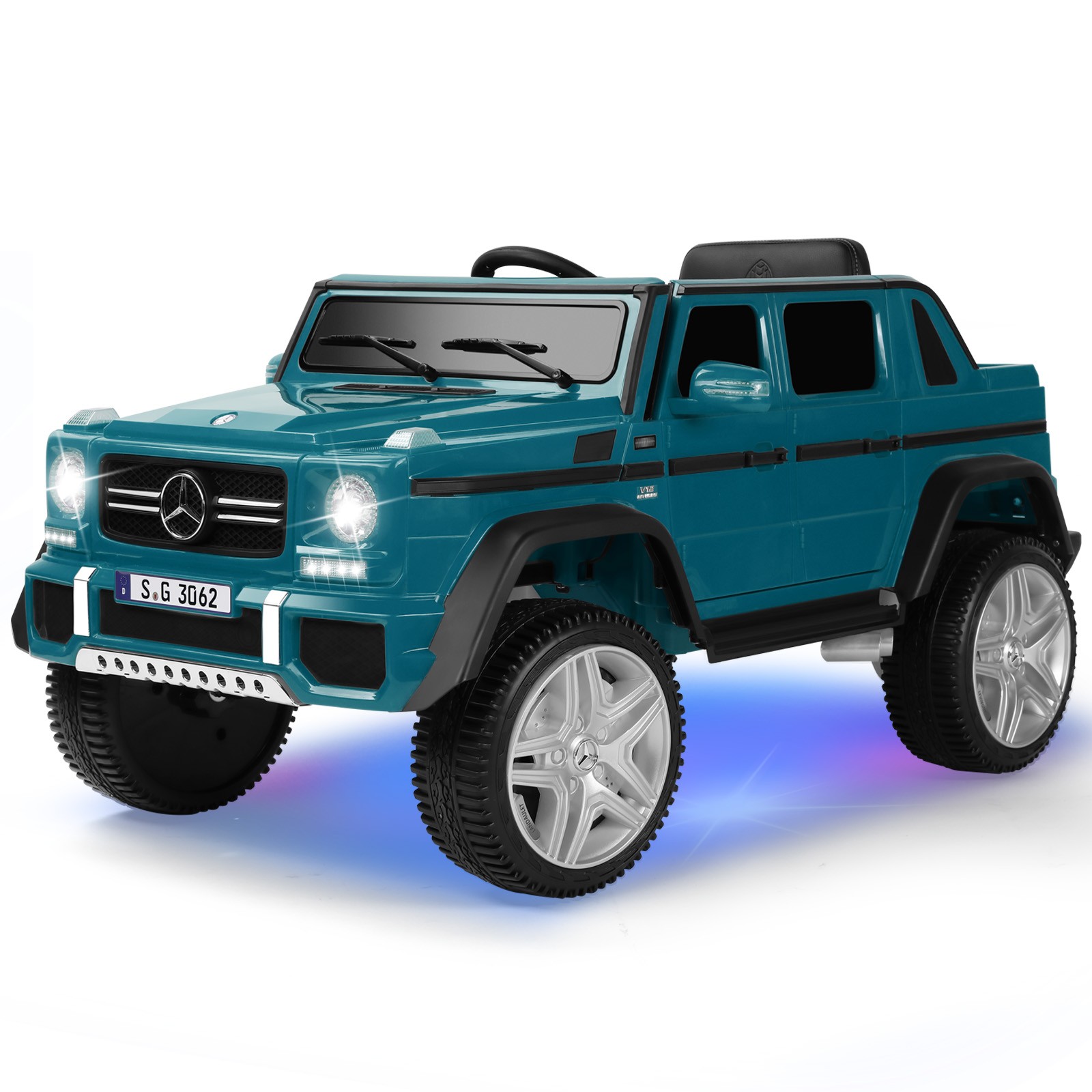 Mercedes-Benz 12V Electric Kids Blue Ride On Car with LED Lights, Music, RC