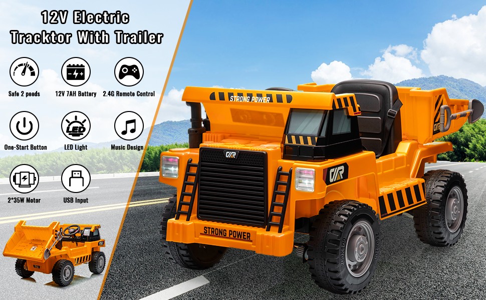 12V Ride On Dump Truck Toy Kids Electric Cars for Kids with Music Player