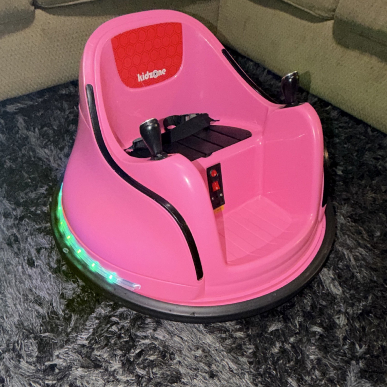 Kidzone Pink Battery Operated Ride-On Bumper Car with LED Lights
