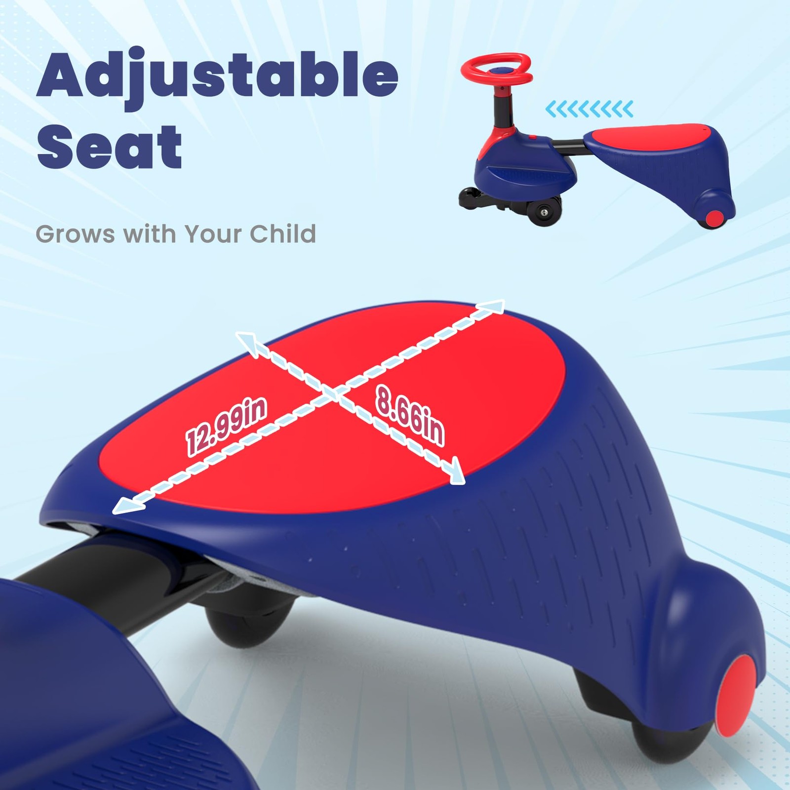 GOBOKLE 6V Electric Wiggle Ride-On Toy 3+, 2-in-1 Fun, Music, LED, Safe Blue