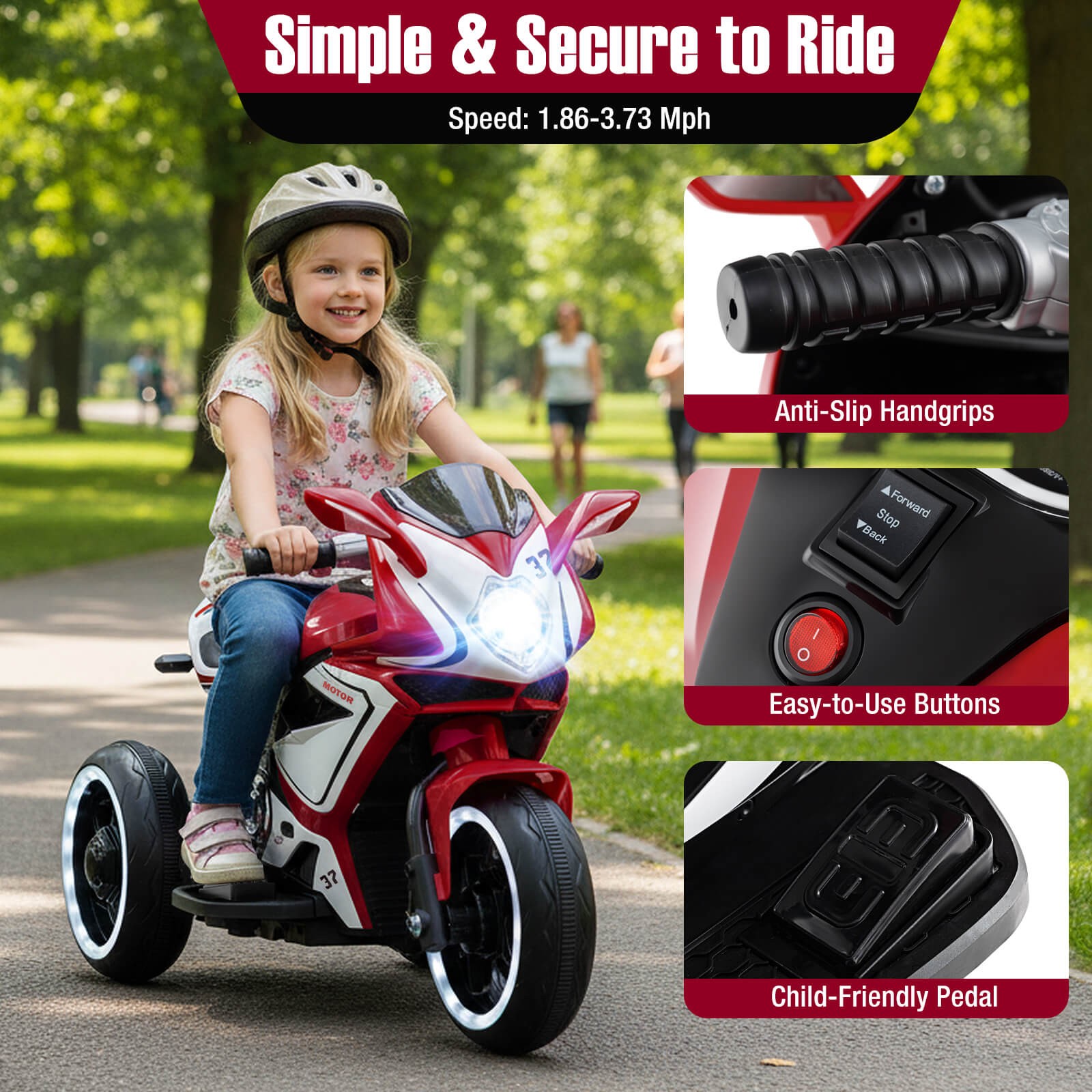 Kids Ride on Motorcycle 6V Battery Powered Mini Electric Motorbike w/ LED Lights