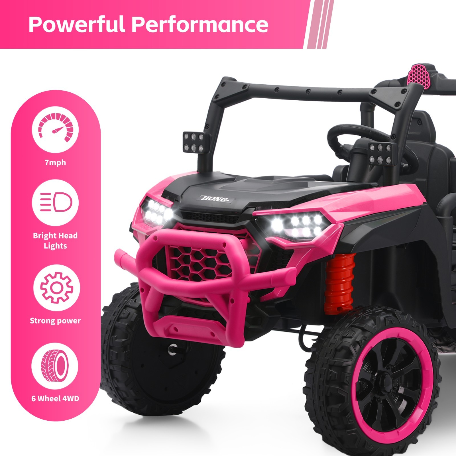 Pink 24V Ride on Electric Dump-bed Truck Off-road 7mph 2 Seater Car with Remote