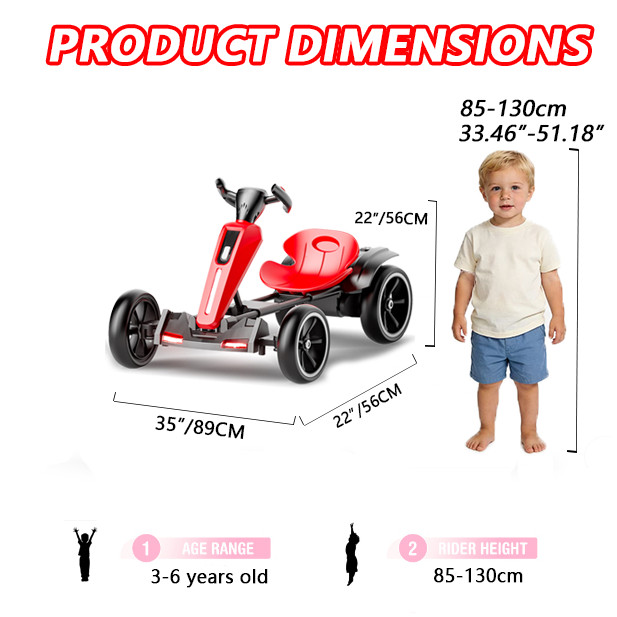 12V Electric Go Kart for Kids with Adjustable Seat Kids Pedal Go Kart, Red