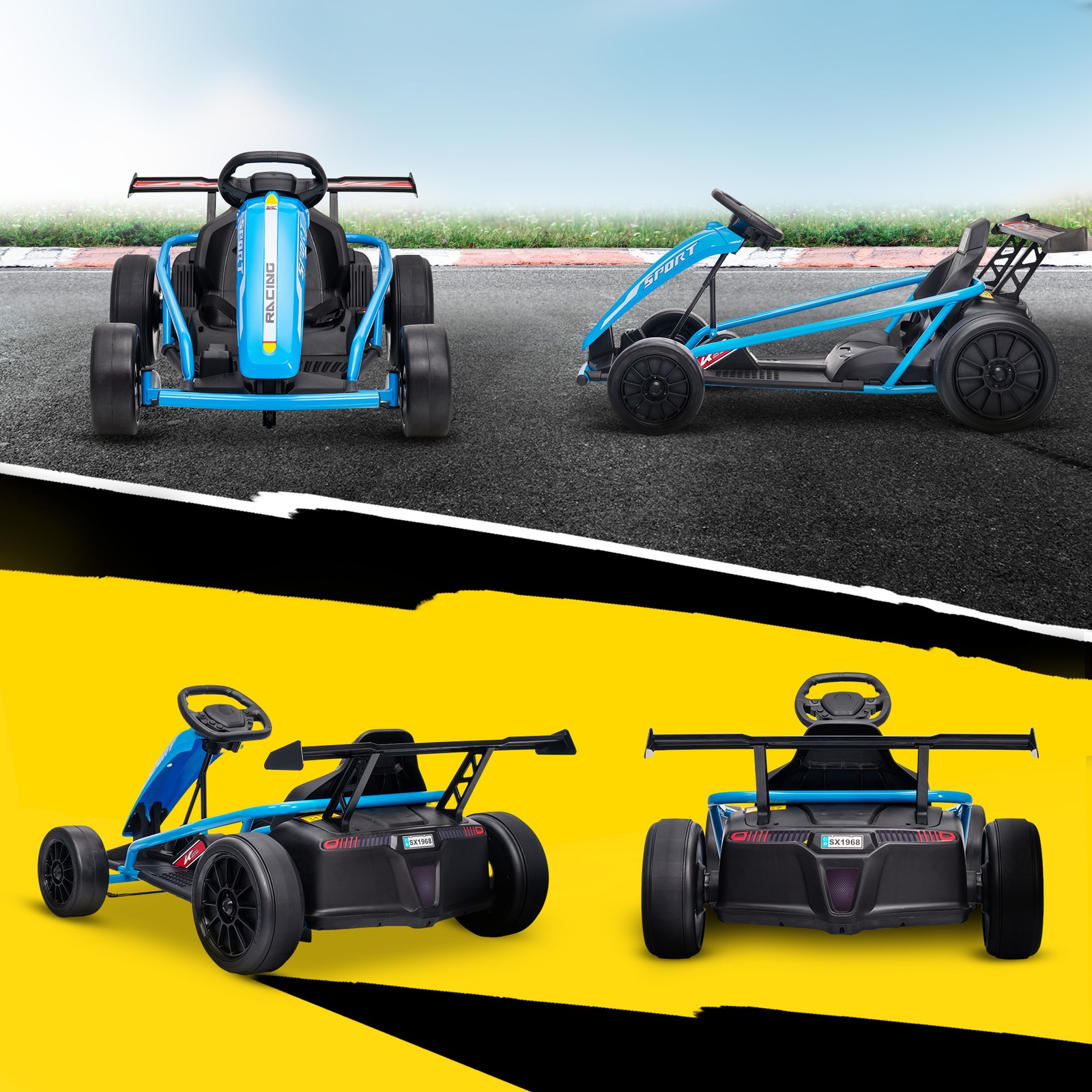 24V 8.1 MPH Electric Drift Kart for Kids with Dual Motors, Blue