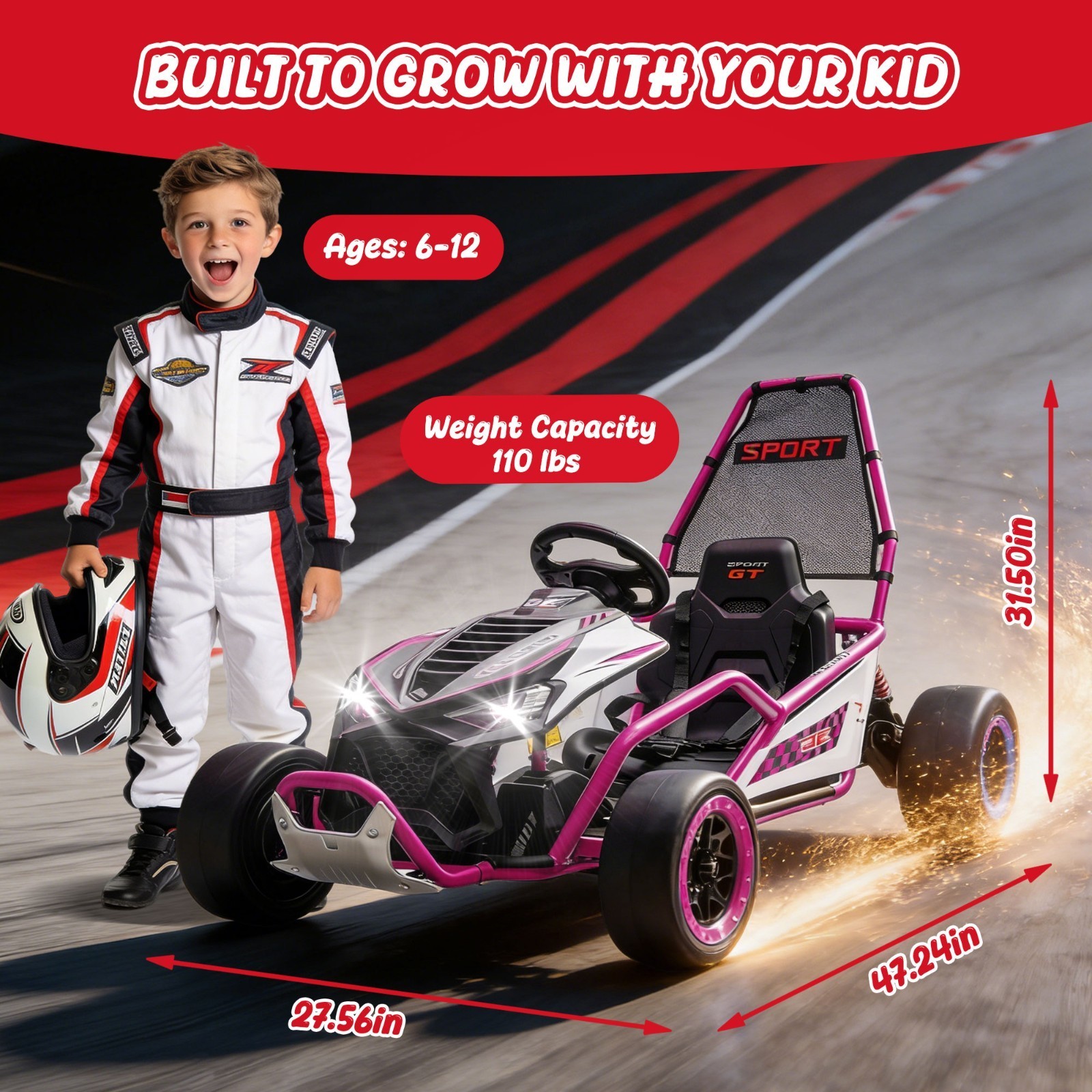 24V 400W Electric Ride on Toy Crazy Go Cart Drift Car 5-7.5 MPH for Kids 6-12