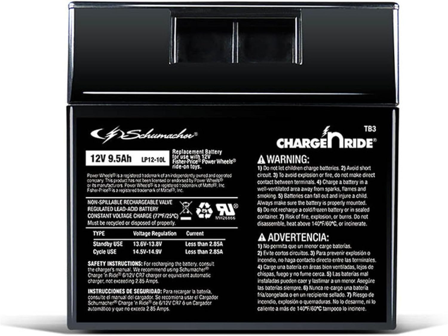 12V Battery for Ride on Toys – TB3 12V 9.5 Amp Hours & Replaceable Fuse – Rechar