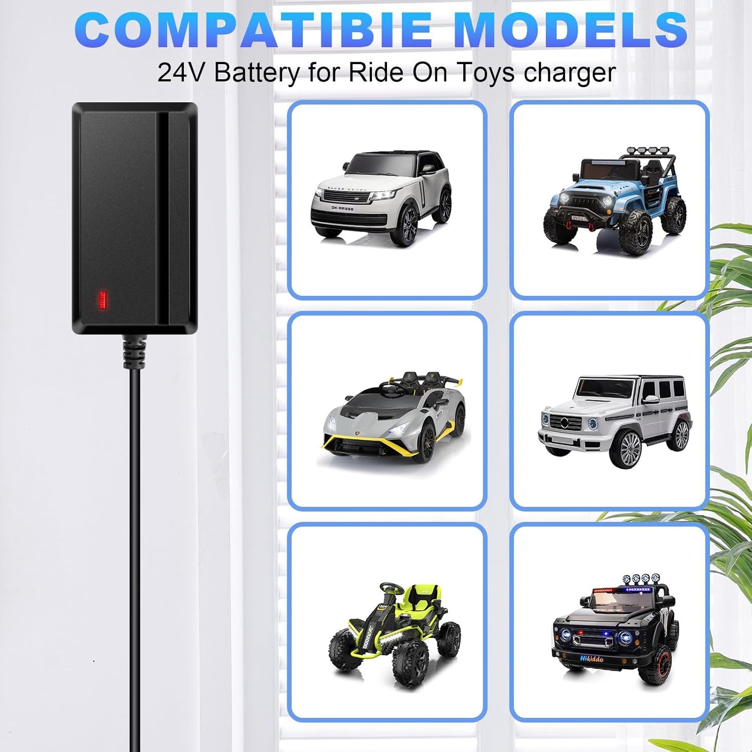 24V Charger for Kids Ride On Cars, Wrangler SUV, ATV, Jeep, Quad, 1000mA