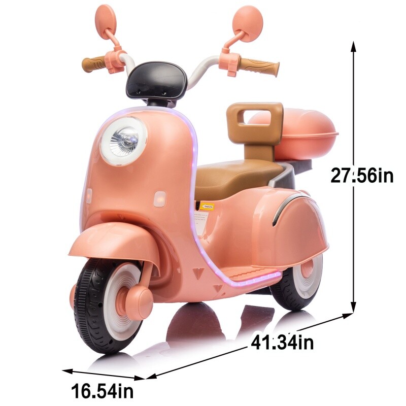 12V Kids Ride On Three-Wheel Electric Motorcycle W/Bluetooth Music For 3-6 Years