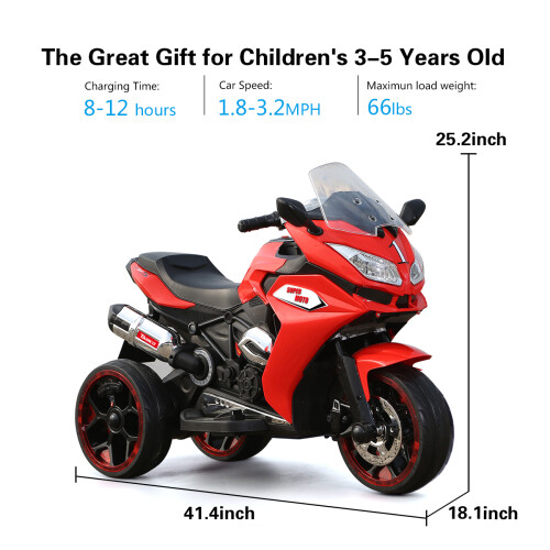 Boy Girl Kids Ride On Dirt Bike 12V Electric Motorcycle Child 3 Wheels Pink RED