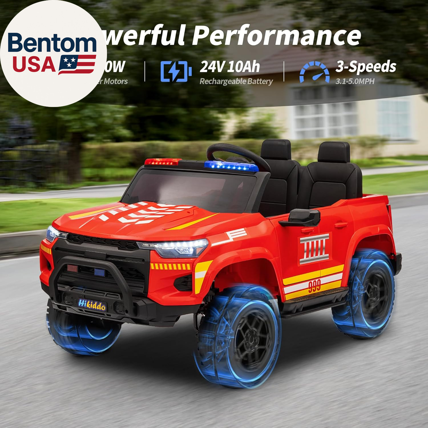24V 10Ah Electric Police Car Ride on Toy for Big Kids, 4WD 2 Seater Kids Ride on
