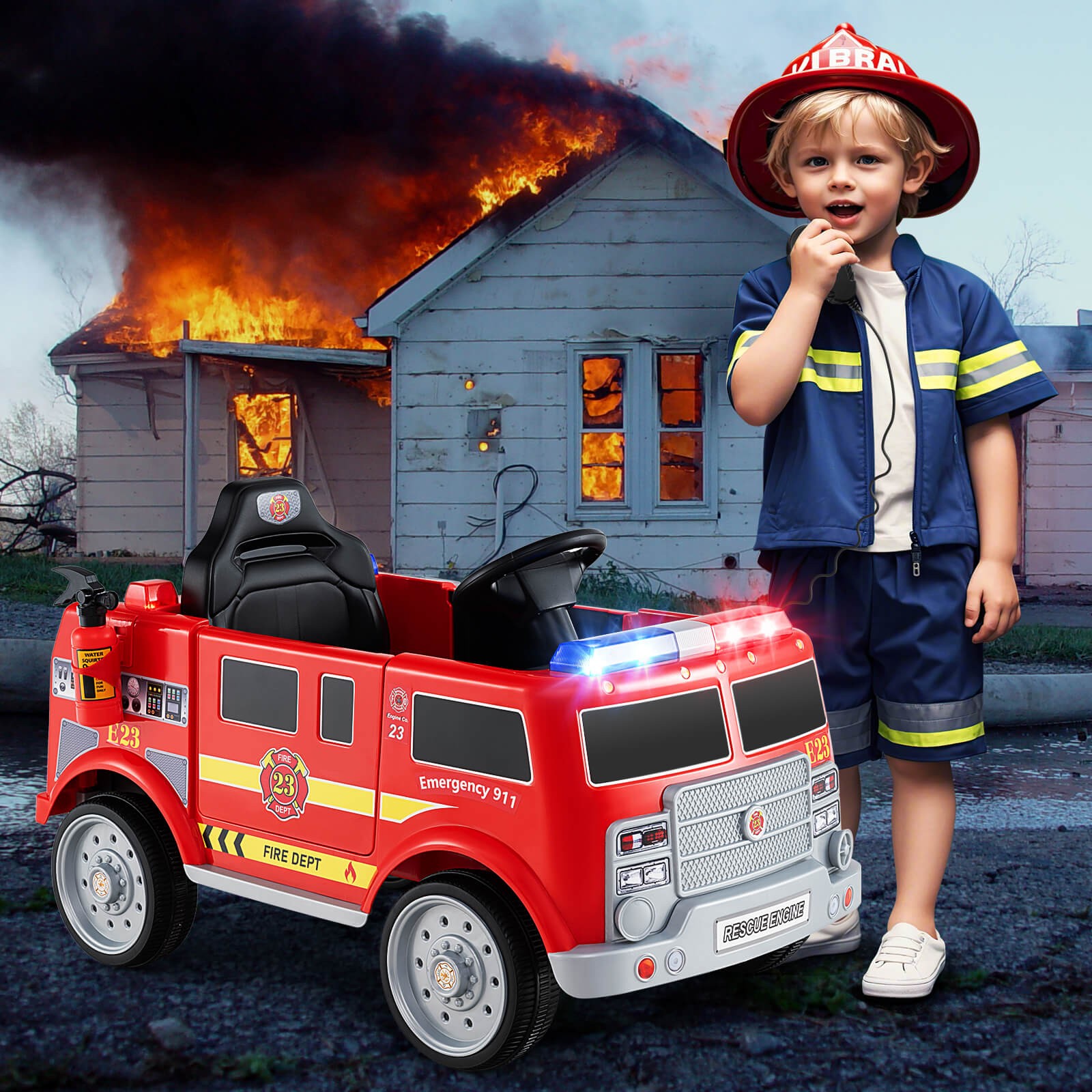 Kids Ride on Police Car 12V Battery Powered Electric Vehicle with 3 Speeds