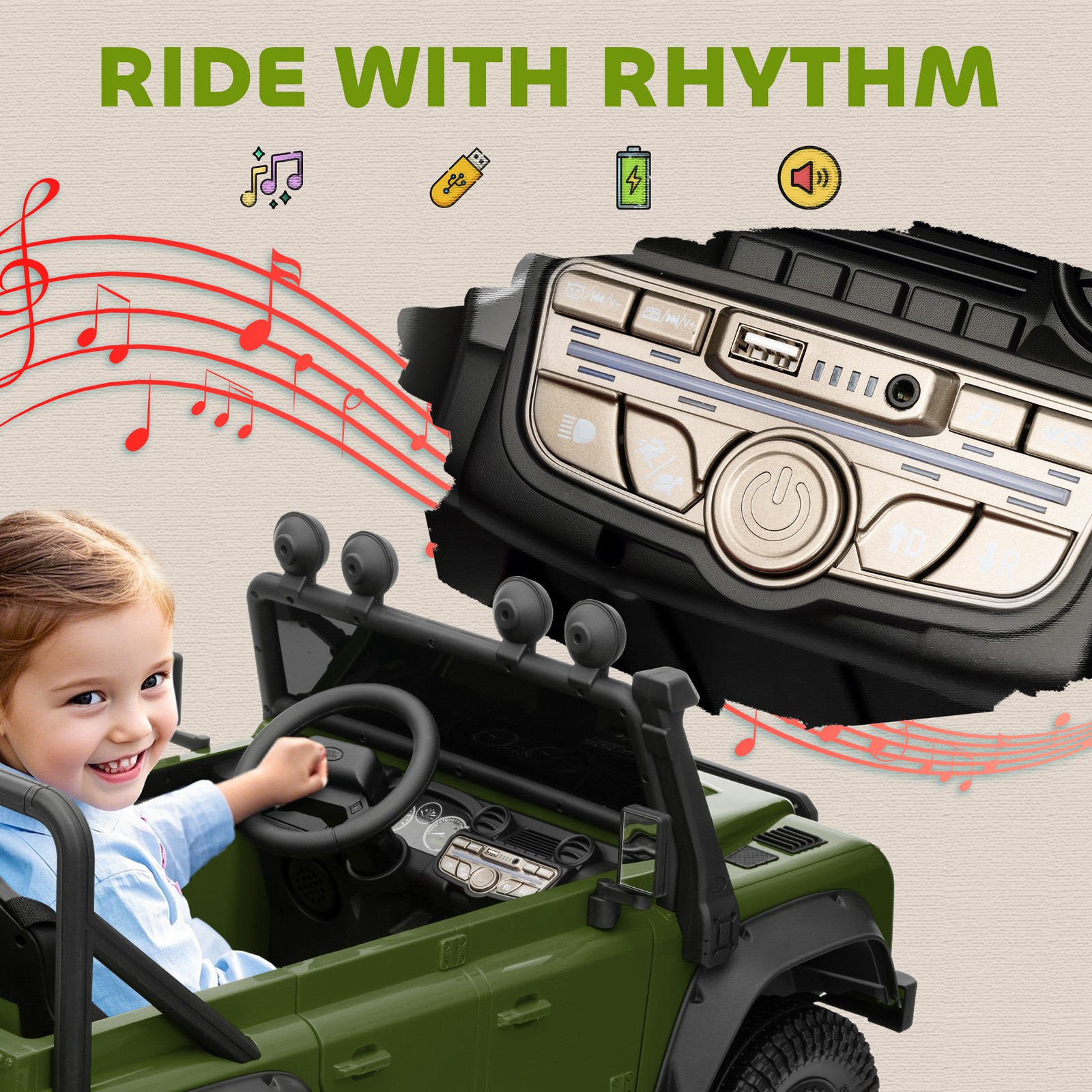 Kids Electric Car, Land Rover Licensed Off-Road Ride On Car, Green