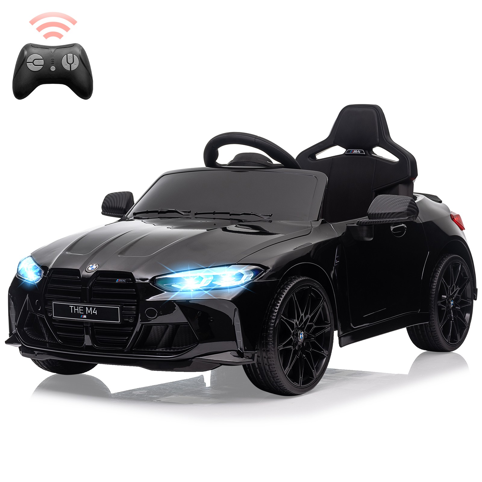 12V Kid Car w/RC, Licensed by BMW M4,Suspension System,3Speeds,Bluetooth,MP3,LED
