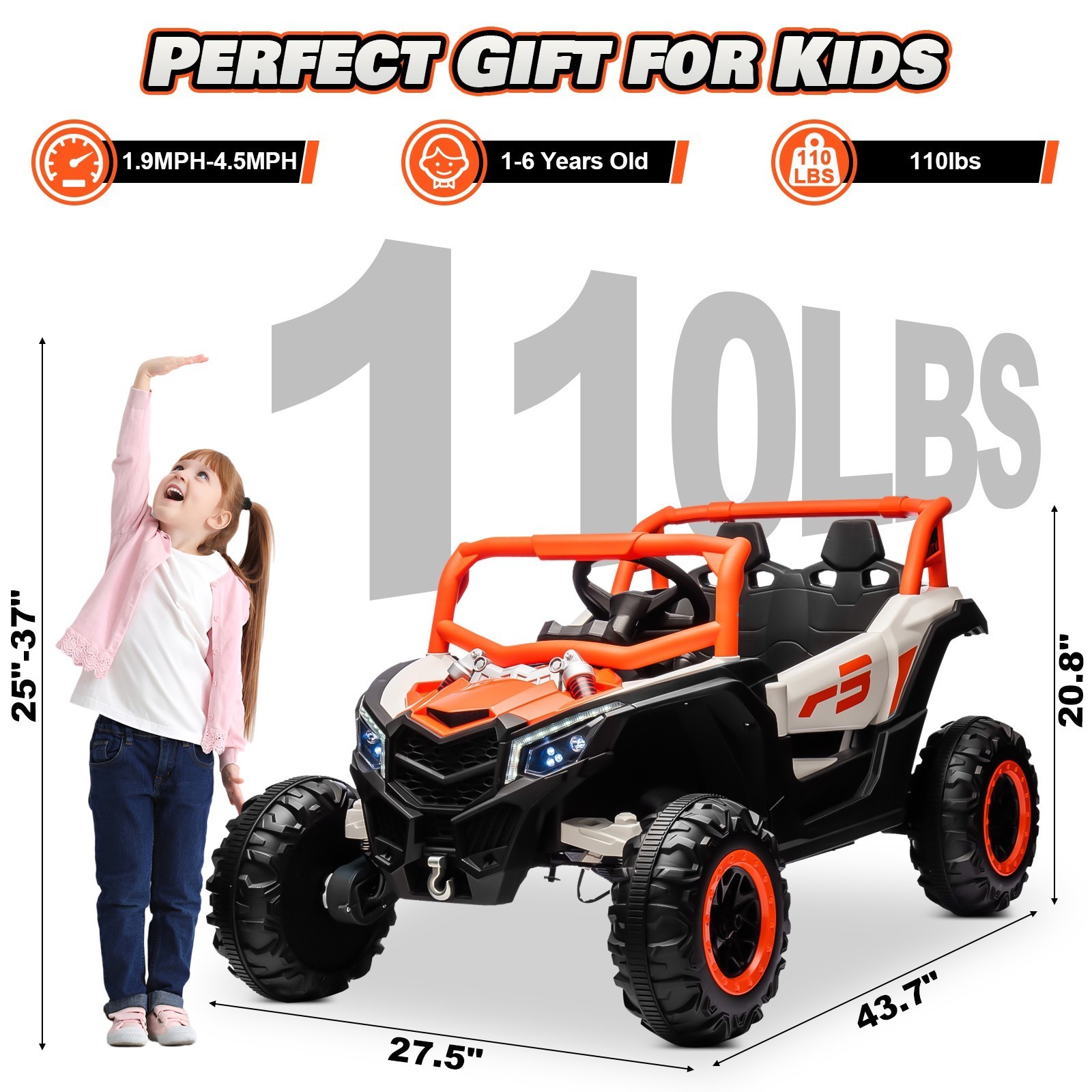 24V 4WD Kid 2-Seat UTV Ride On Toy LED Bluetooth Spring Suspension Birthday Gift