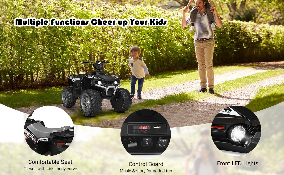 12V Kids 4-Wheeler ATV Quad Ride On Car w/ LED Light & Music Vehicle Toy White