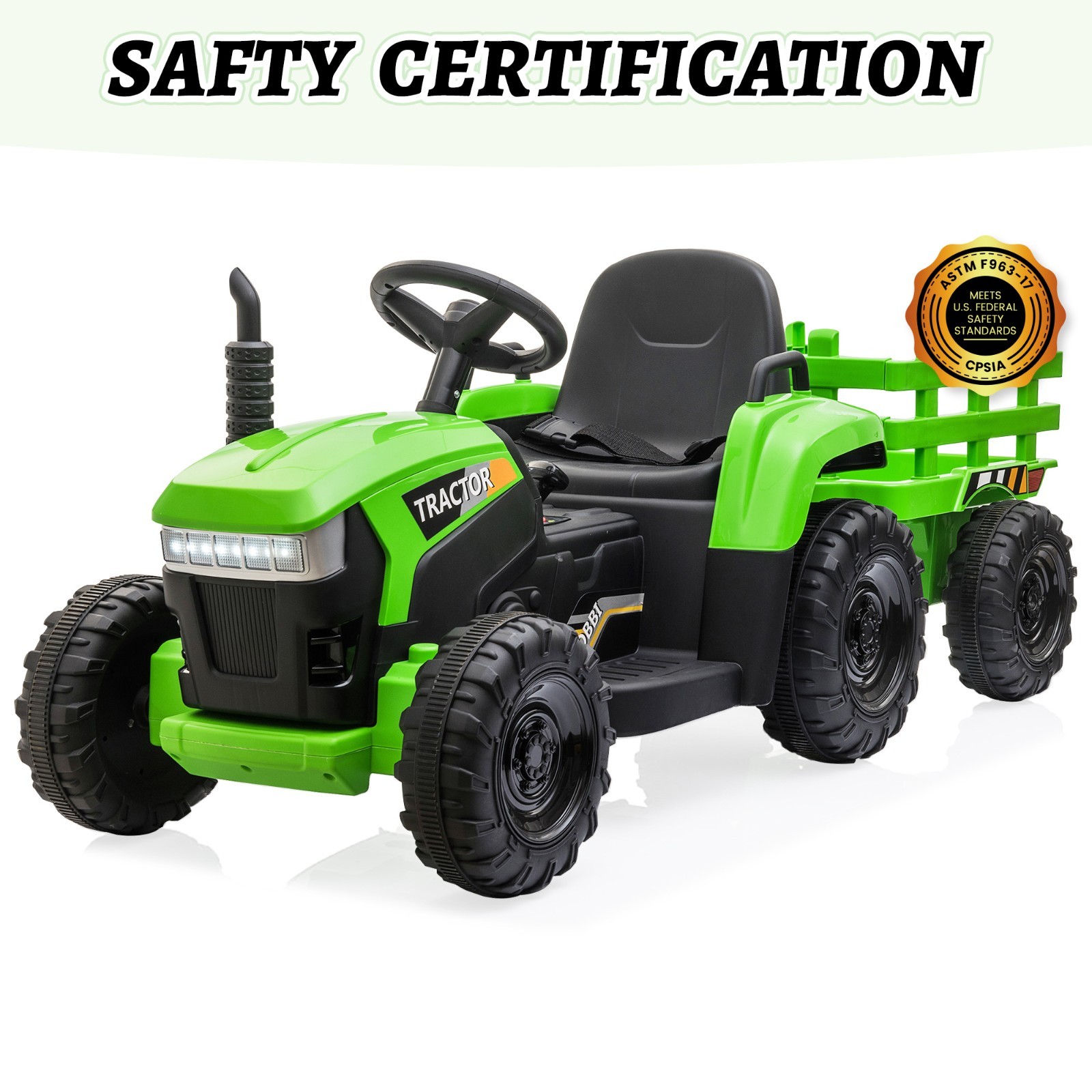 TOBBI 12V Battery-Powered Tractor Kids Ride-On Cars Electric Vehicle w/ Trailer