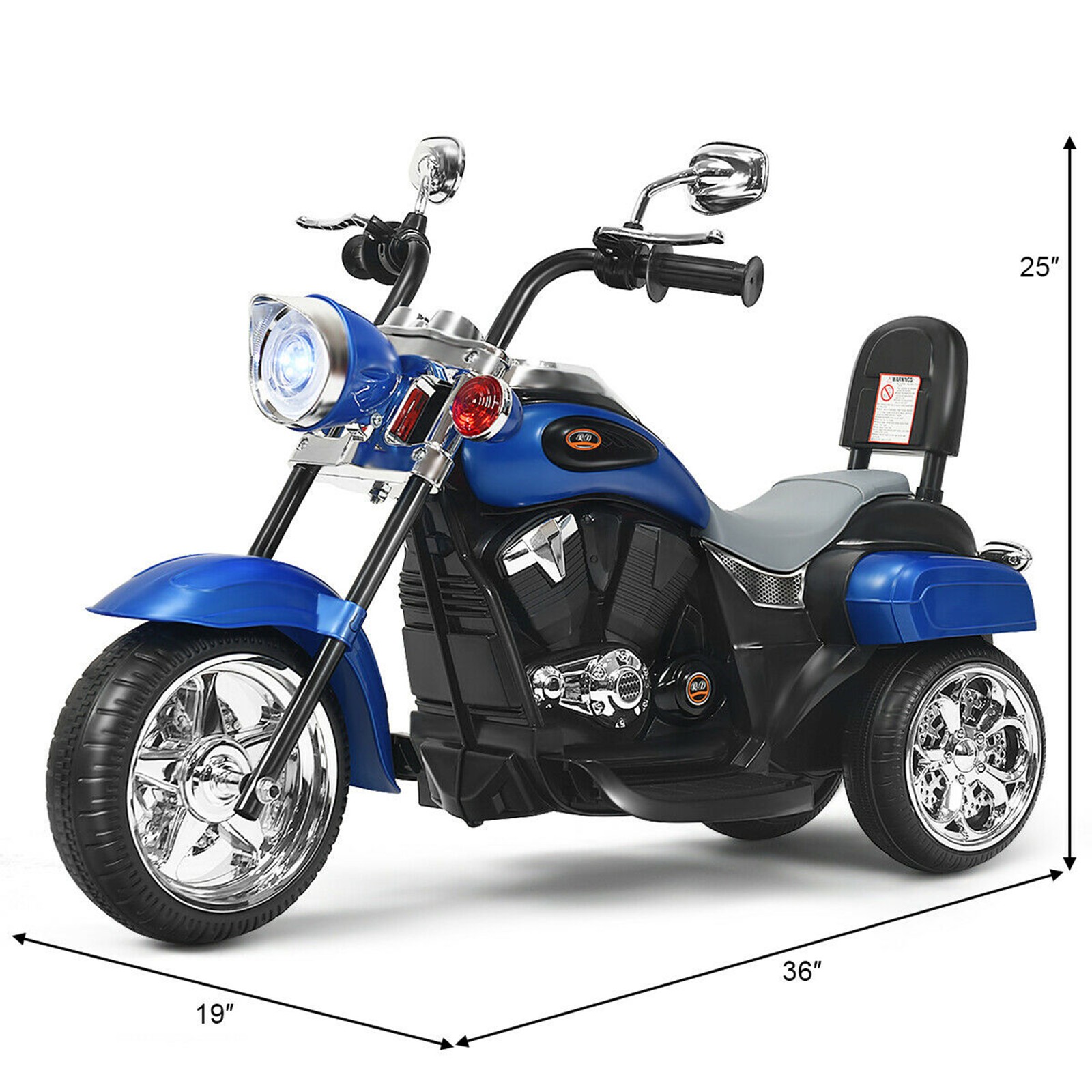 6V Kids Ride On Chopper Motorcycle 3 Wheel Trike with Headlight Blue