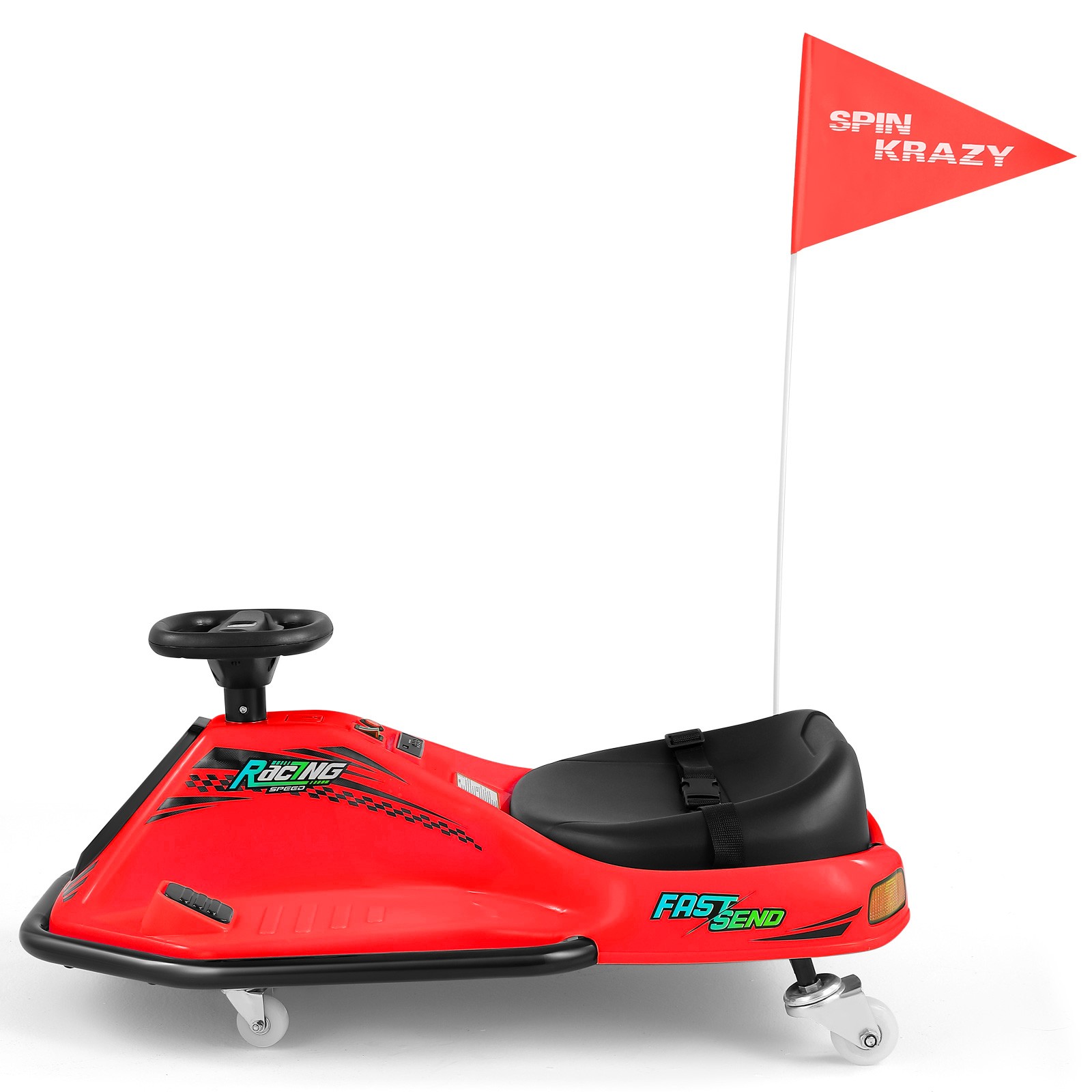 24V Kids Red Drifting Go Kart 360° Ride On Cart with Bluetooth