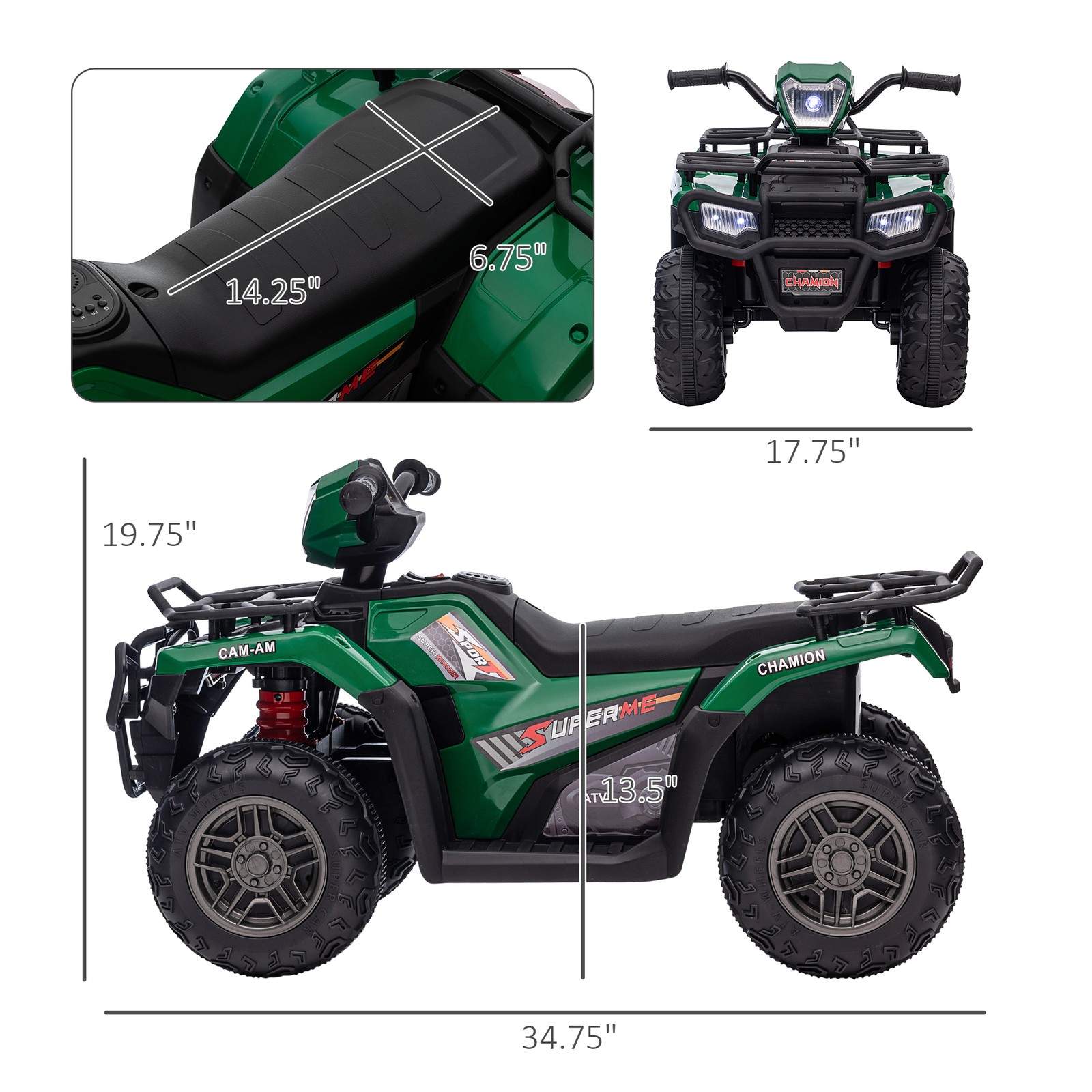 12V Kids ATV Battery-Operated, Kids 4 Wheeler, Ages 3-5, Green