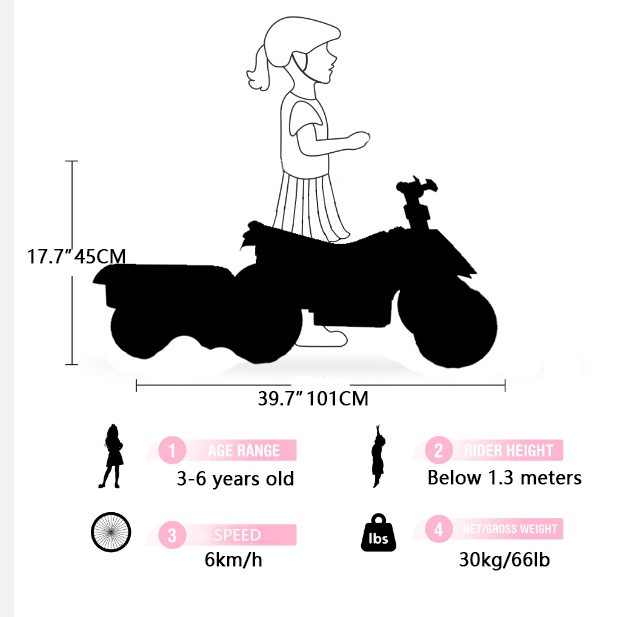 Kids ATV 6 Wheeler Ride on Car 6V Quad Car Battery Powered Forward Reverse, Red