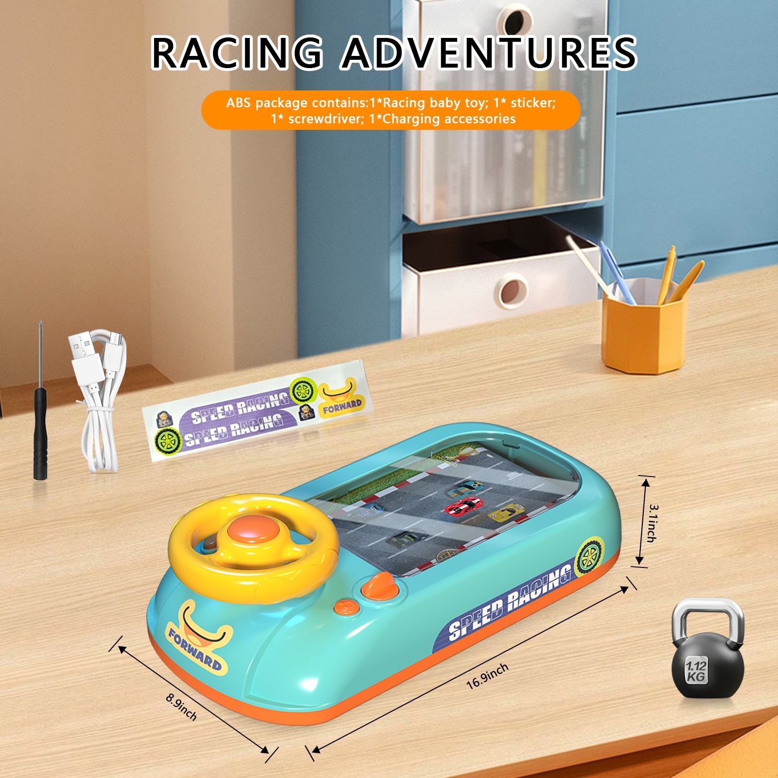 Car Racing Adventure Toy with Steering Wheel, Musical toys for Boys and Girls