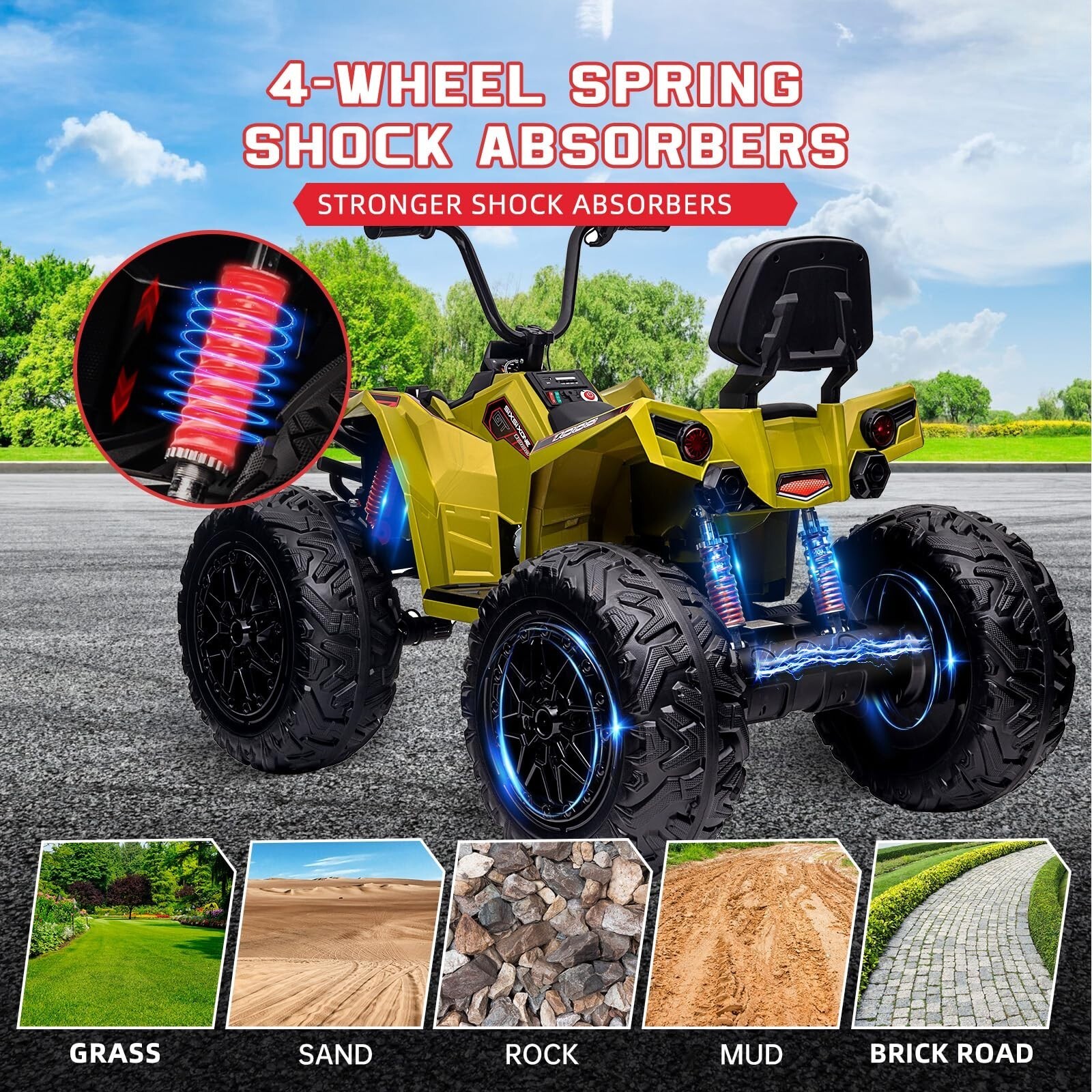 24V Kids Ride On ATV Quad Electric 4-Wheels Car Toy W/ LED Light USB & MP3 Music