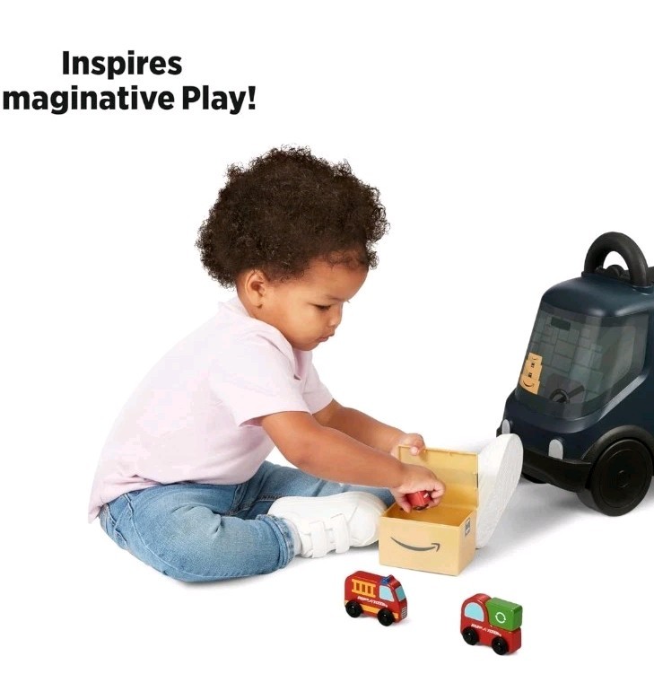Amazon Delivery Van Ride on Toy for Kids, Blue Toddler Ride on Toy for Ages 2+
