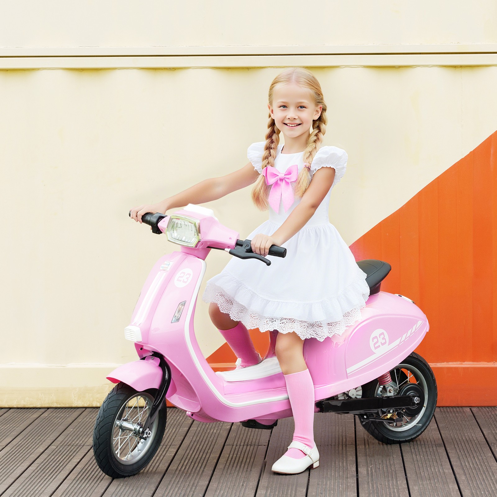 24V Kids Motorcycle with Rear Suspension, Lights for 8-12 Years, Pink