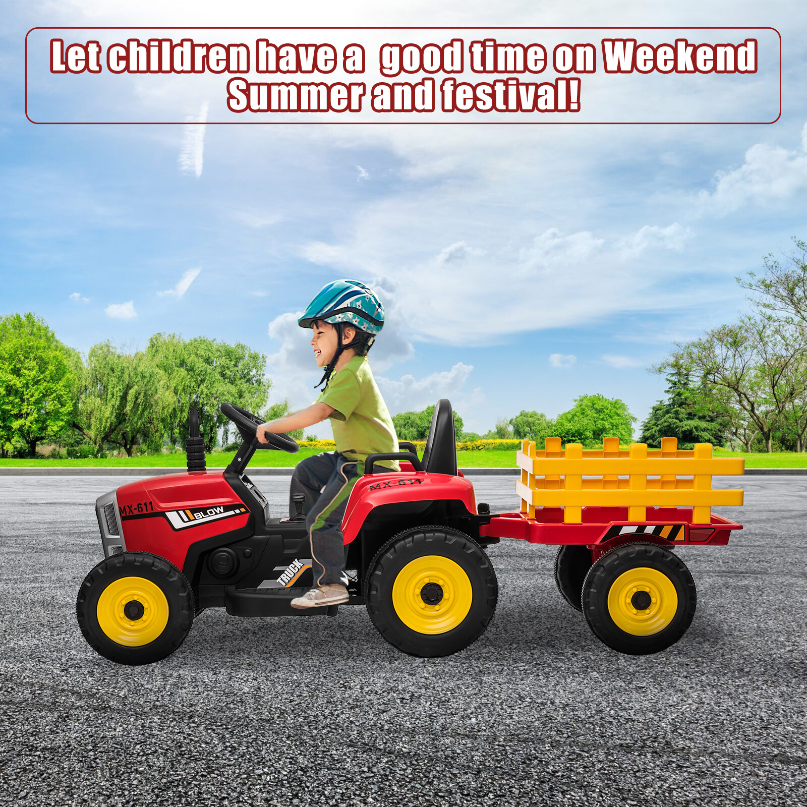 Battery-Powered 12V Kids Electric Ride on Car Tractor w/Trailer & Remote Control