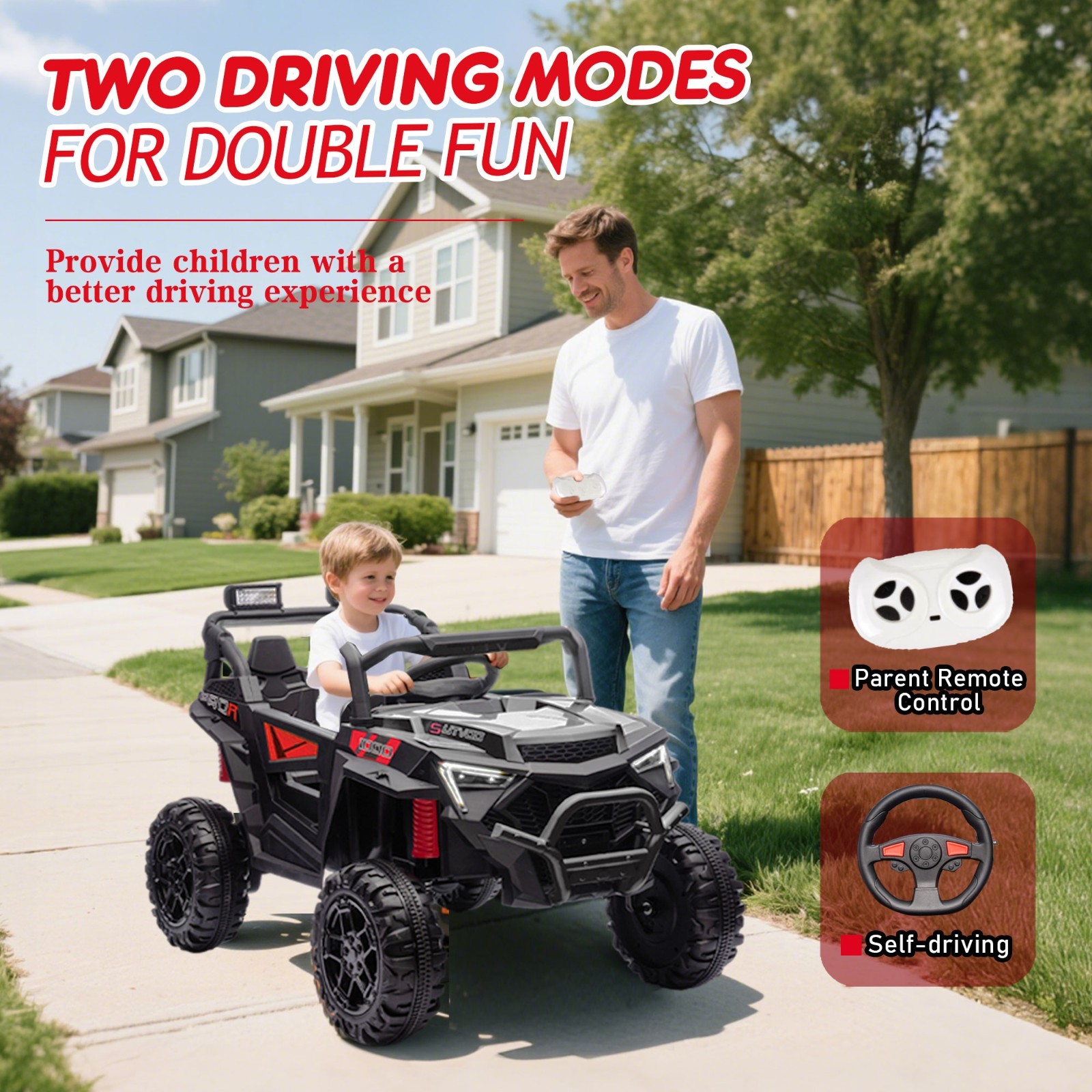 24V Kids Electric Car 400W Ride On Toy UTV with Remote Power Wheels Truck Black